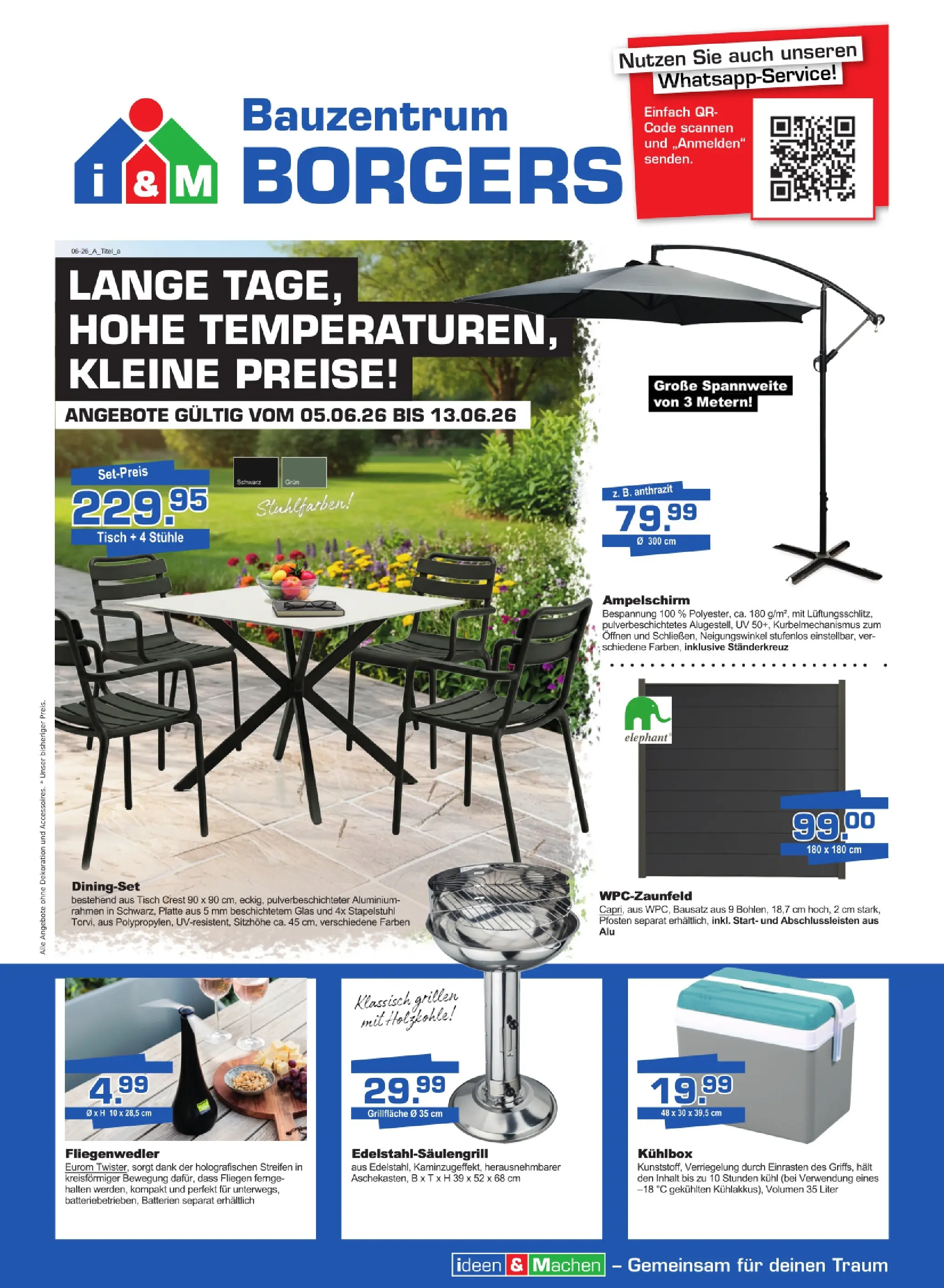Angebote - Borgers Baustoffe: Lange Tage, hohe Temperaturen, kleine Preise (ab 04.06.2026) zum Blättern | Seite: 1 | Produkte: Batterien, Tisch
