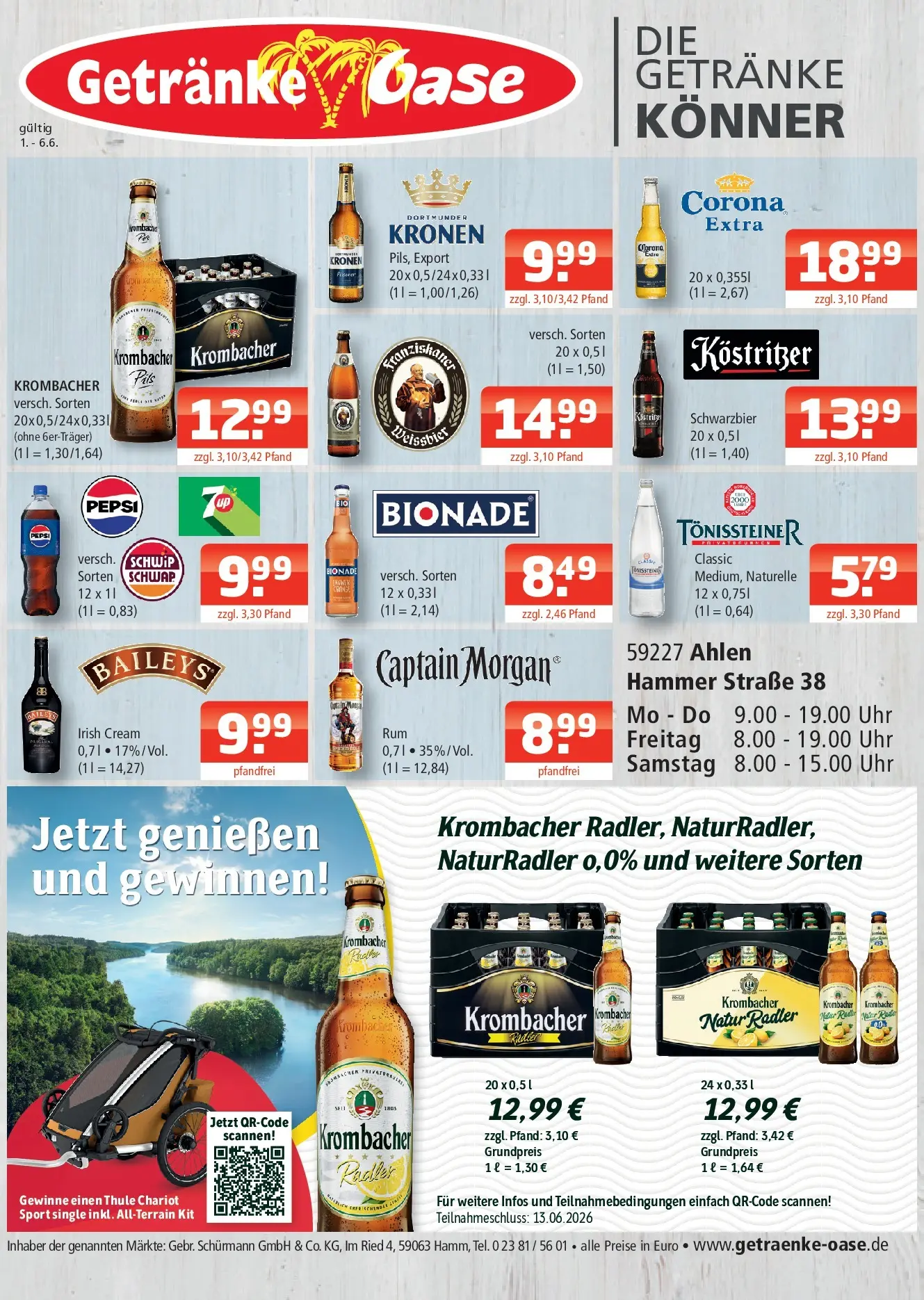 Angebote - Getränke Oase: Getränkeangebote (ab 31.05.2026) zum Blättern | Seite: 1 | Produkte: Kostritzer, Bionade, Baileys, Captain morgan