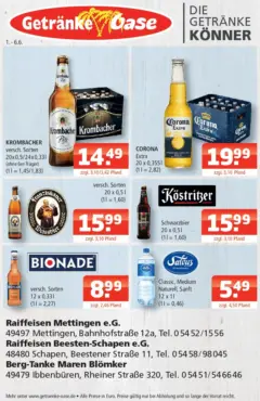 Angebote - Getränke Oase: Getränkeangebote ab 31.05.2026 gültig Angebote - Getränke Oase: Getränkeangebote ab 31.05.2026 gültig