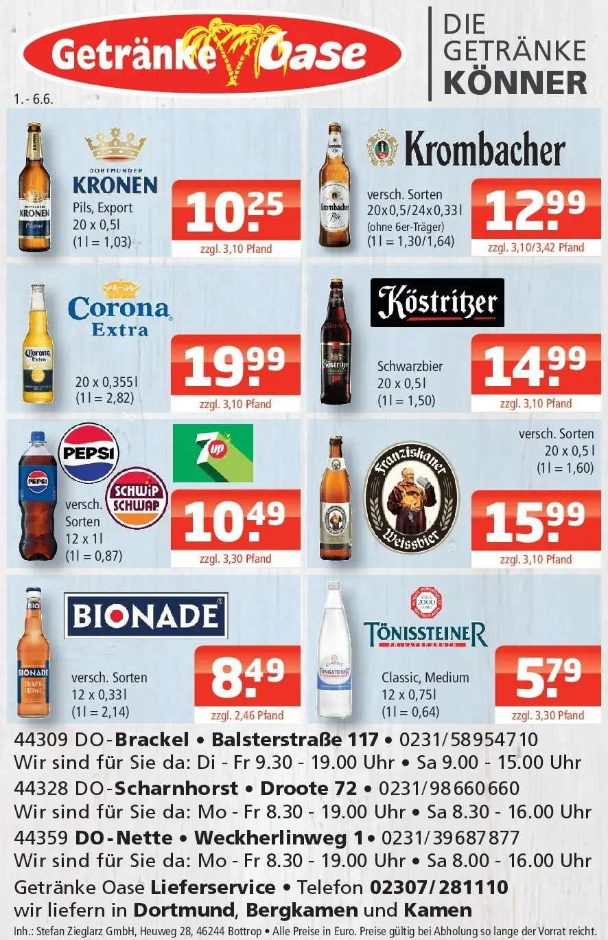 Angebote - Getränke Oase: Getränkeangebote (ab 31.05.2026) zum Blättern | Seite: 1 | Produkte: Kostritzer, Bionade, Pepsi, Uhr