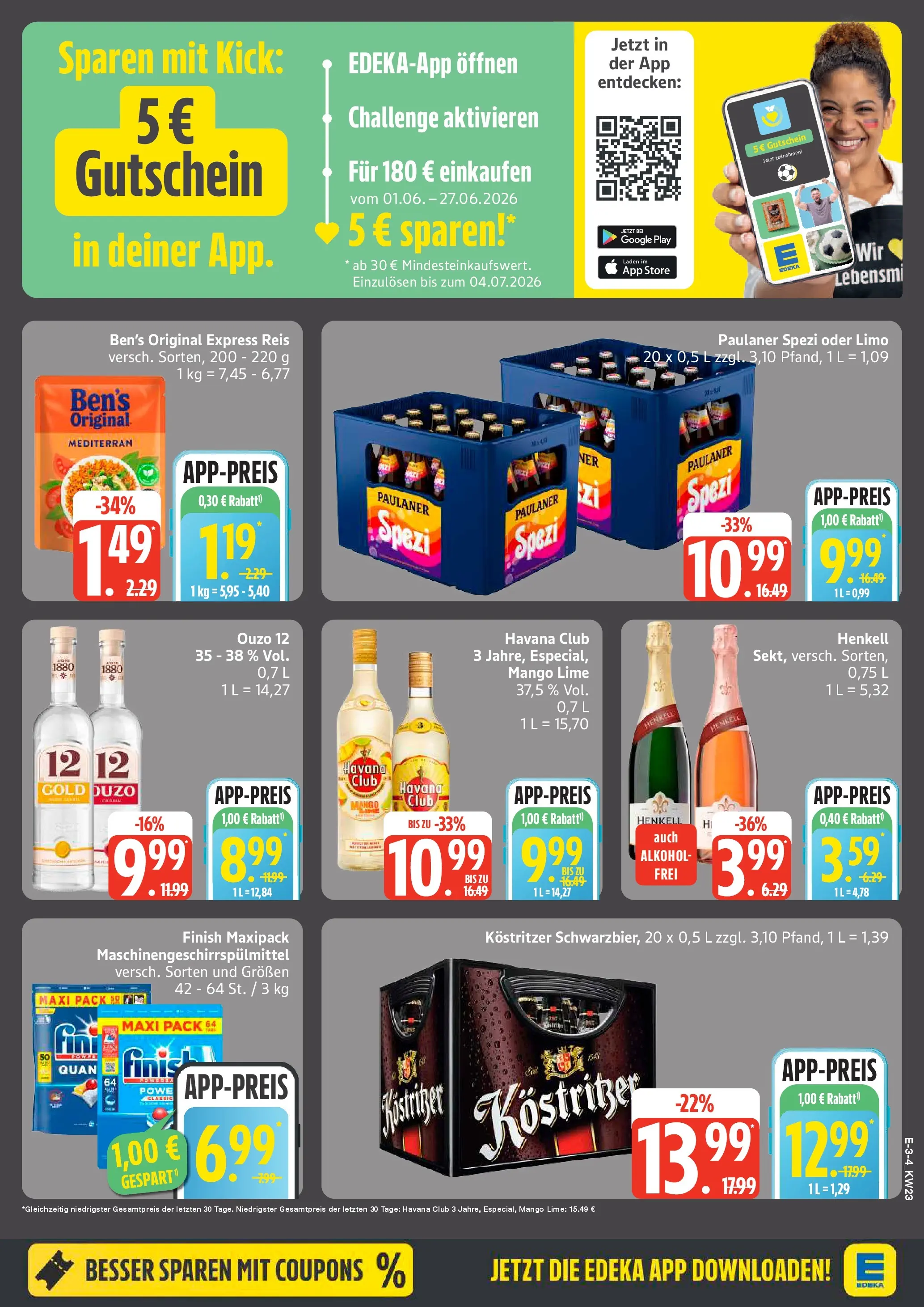 Edeka prospekt Rostock (ab 01.06.2026) » Angebote Online | Seite: 3 | Produkte: Ouzo 12, Paulaner spezi, Sekt, Mango