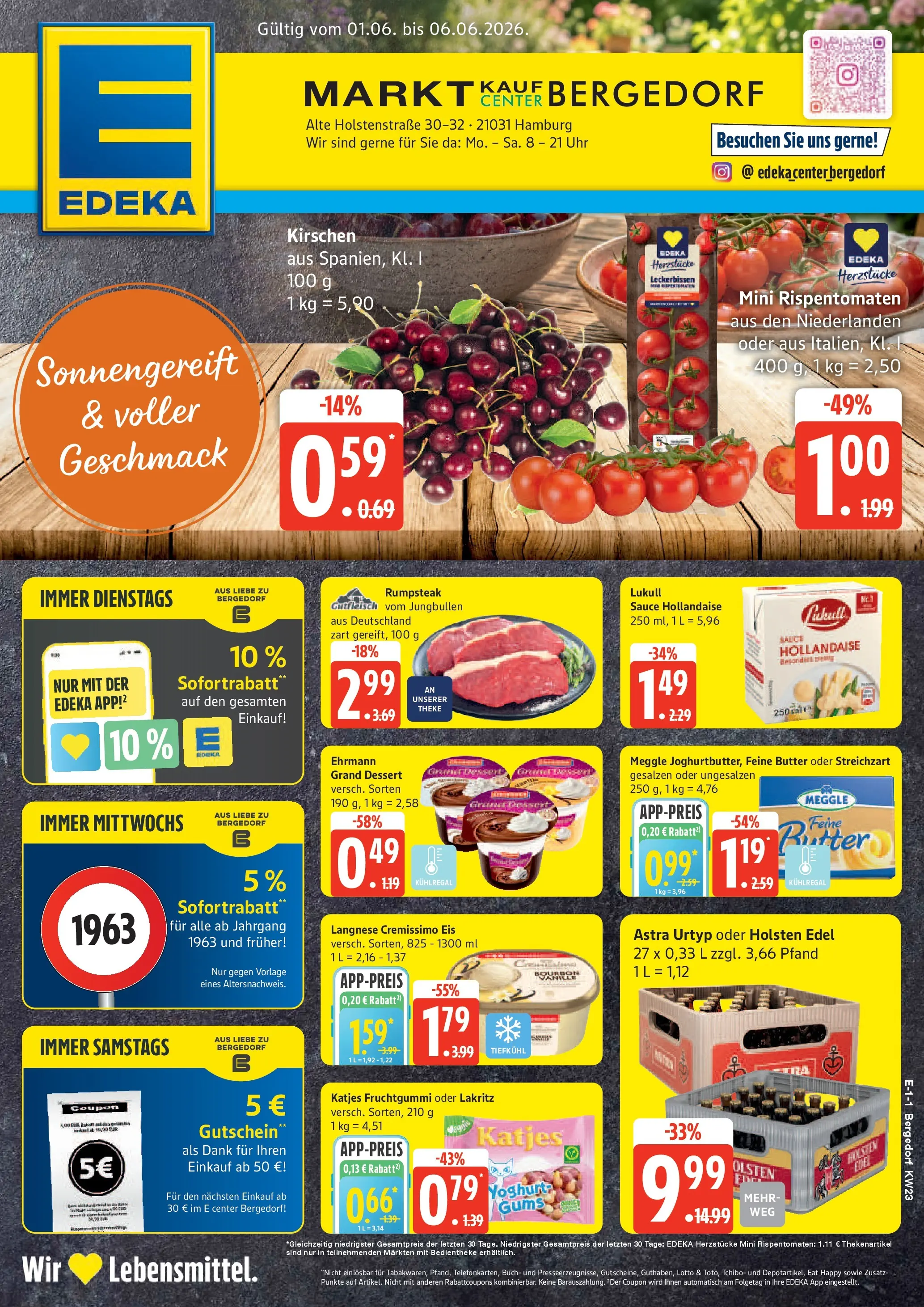 Edeka Prospekt  Hamburg (ab 01.06.2026) » Angebote Online | Seite: 1 | Produkte: Rumpsteak, Langnese cremissimo, Holsten, Eis
