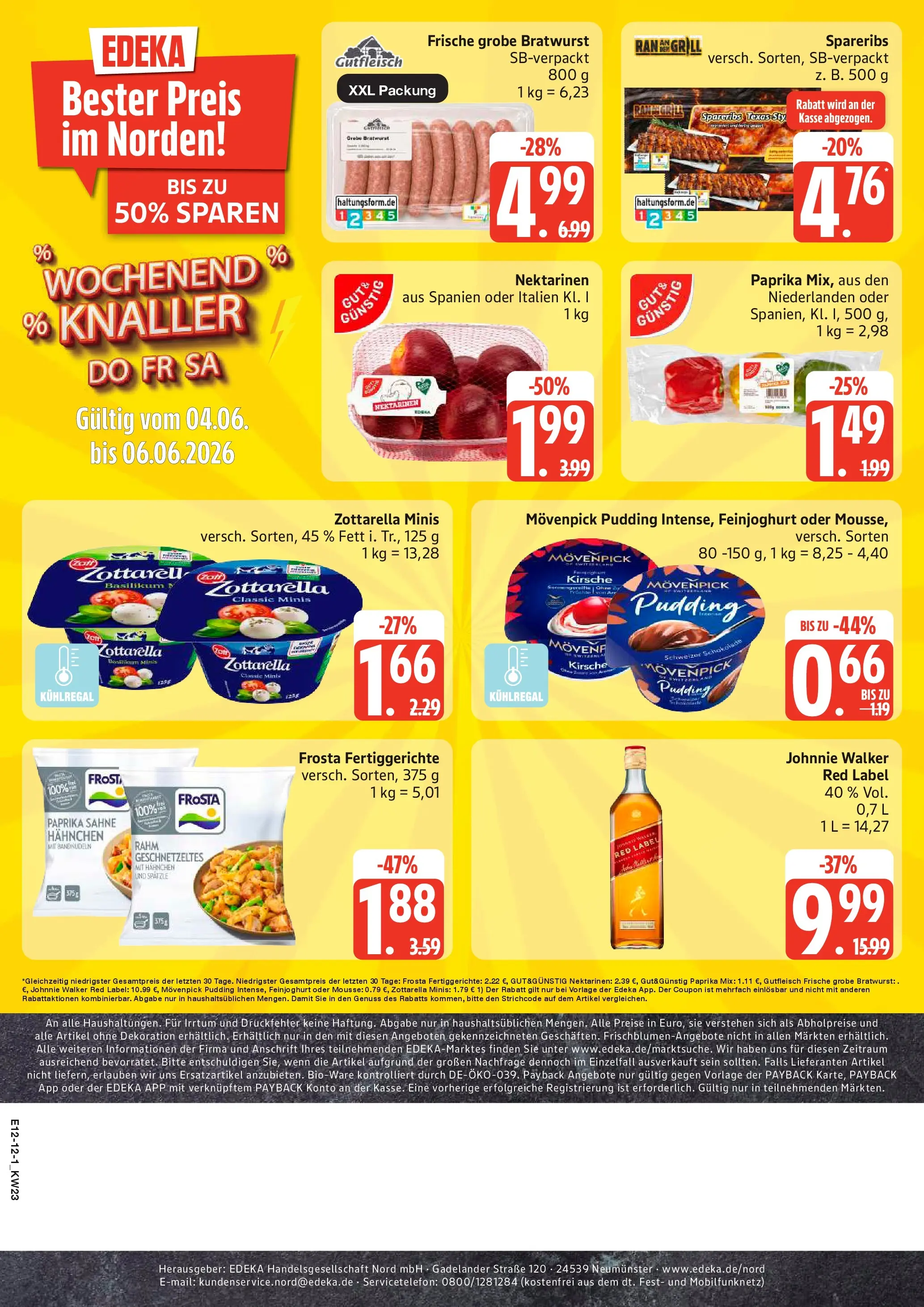 Edeka prospekt Rostock-Gehlsdorf (ab 01.06.2026) » Angebote Online | Seite: 12 | Produkte: Bratwurst, Frosta, Paprika, Johnnie walker