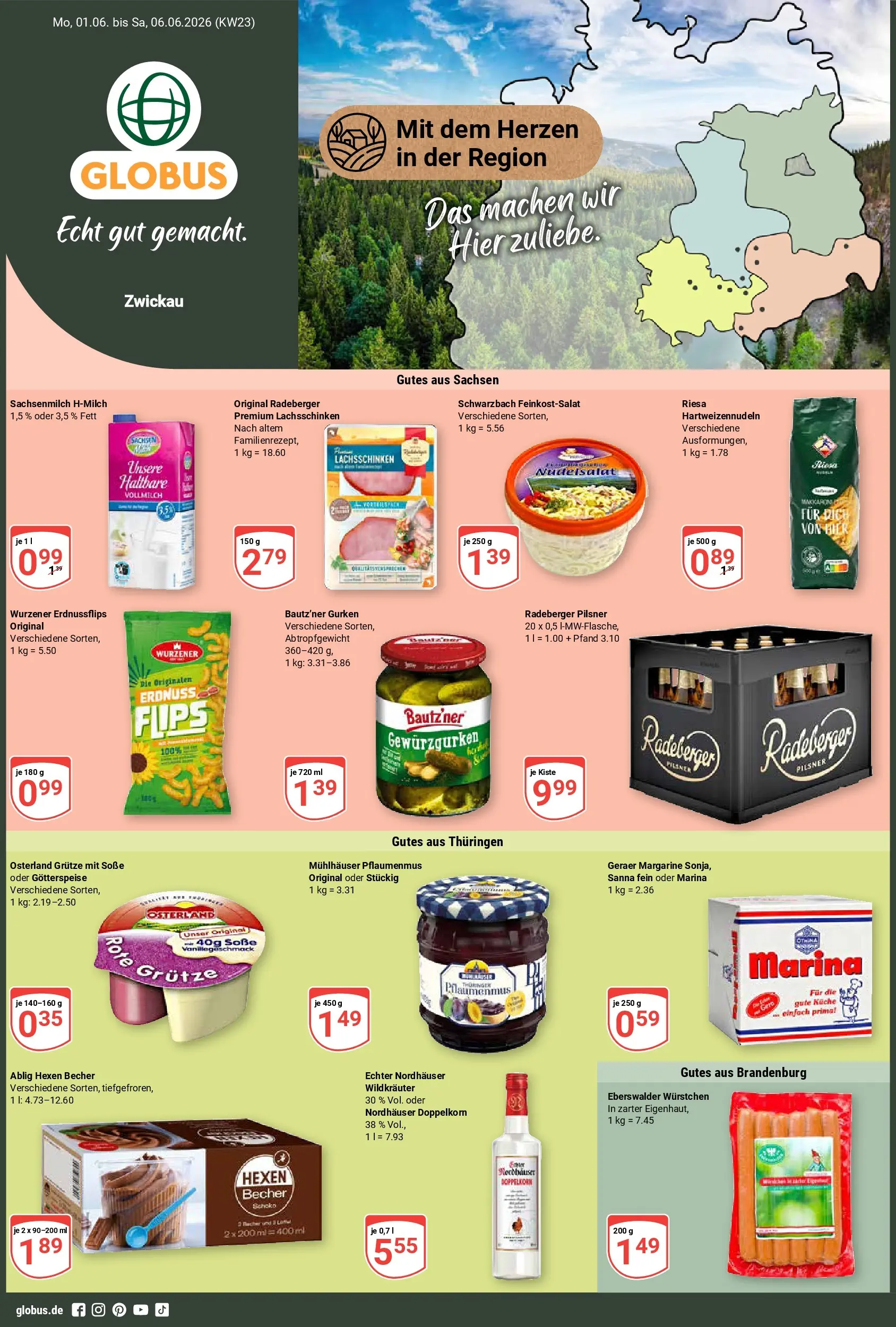 Globus Prospekt Zwickau (ab 31.05.2026) » Angebote online | Seite: 1 | Produkte: Margarine, Soße, Gurken, Radeberger pilsner