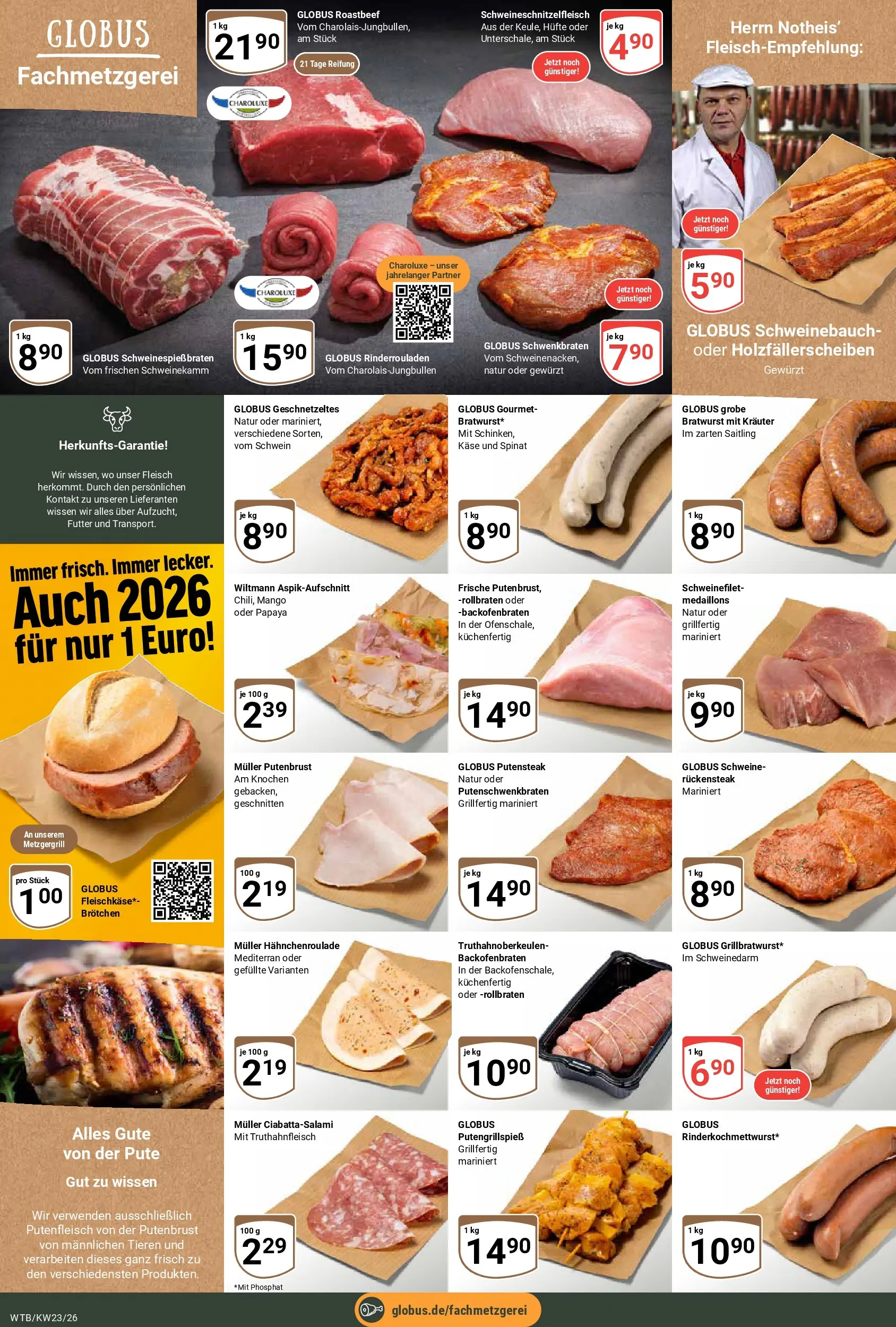 Globus Prospekt Wächtersbach (ab 01.06.2026) » Angebote online | Seite: 8 | Produkte: Rinderrouladen, Käse, Roastbeef, Schweinefilet