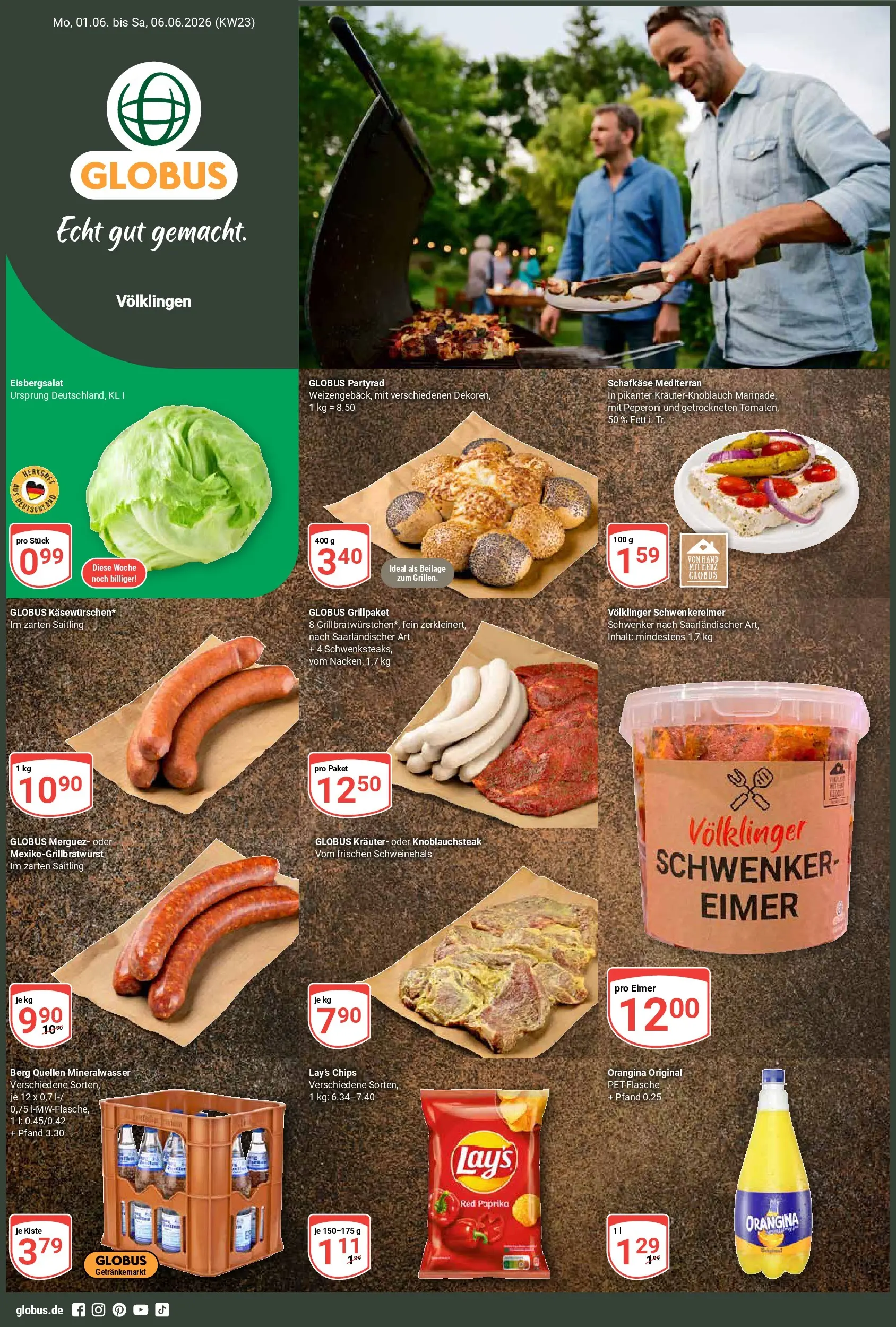 Globus Prospekt Völklingen (ab 01.06.2026) » Angebote online | Seite: 1 | Produkte: Eisbergsalat, Mineralwasser, Paprika, Chips