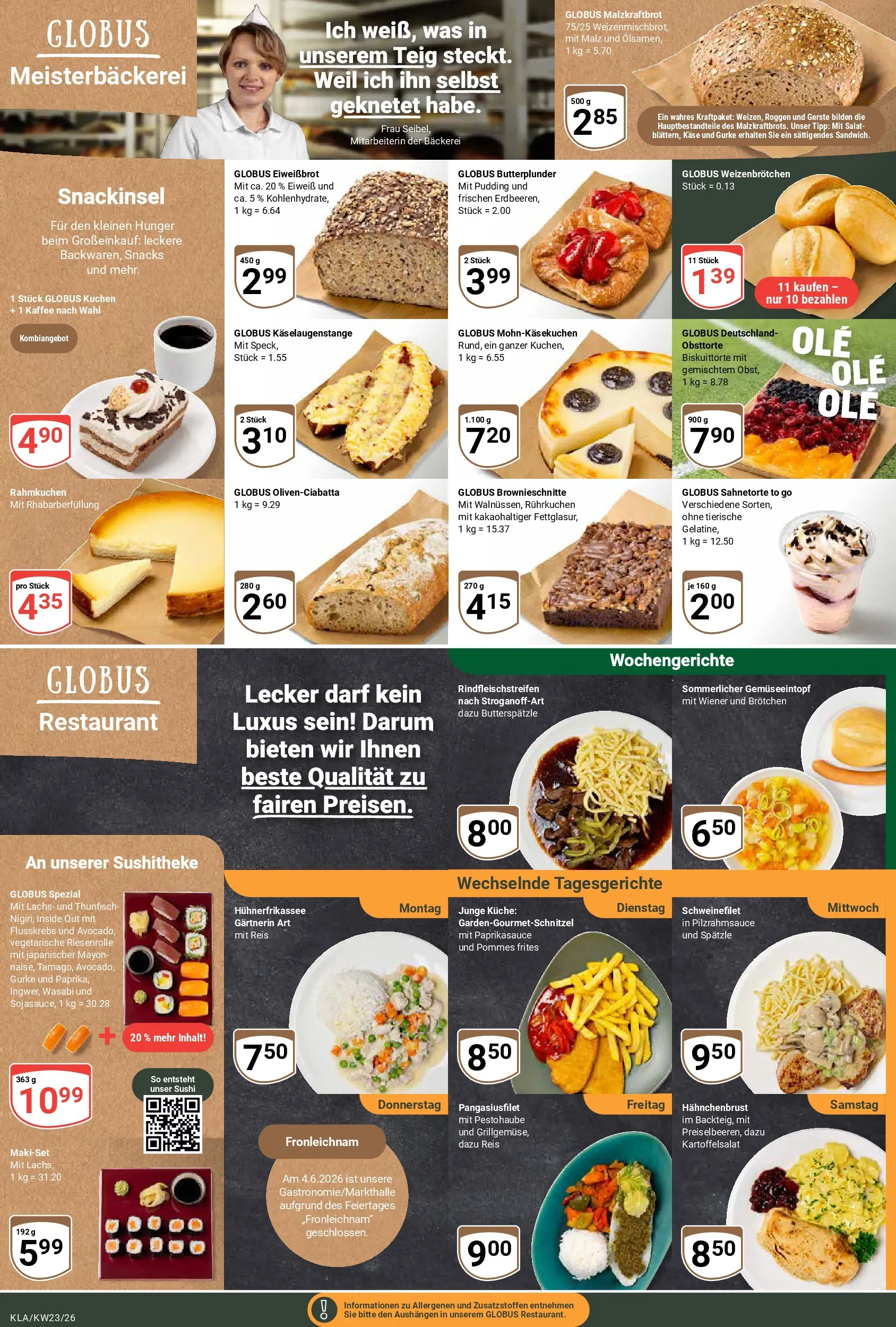 Globus Prospekt Kaiserslautern (ab 01.06.2026) » Angebote online | Seite: 7 | Produkte: Bäckerei, Pudding, Schweinefilet, Kuchen
