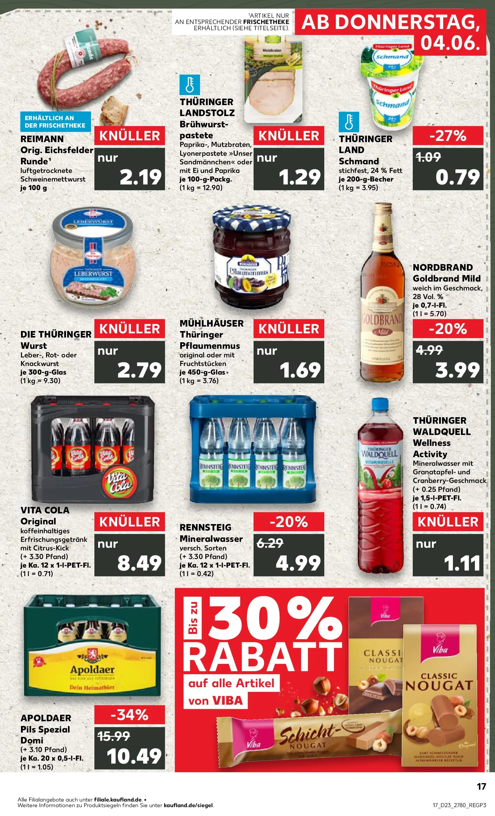 Prospekt Kaufland ab 04.06.2026 » Angebote Online zum Blättern | Seite: 17 | Produkte: Cola, Mineralwasser, Wurst, Vita cola