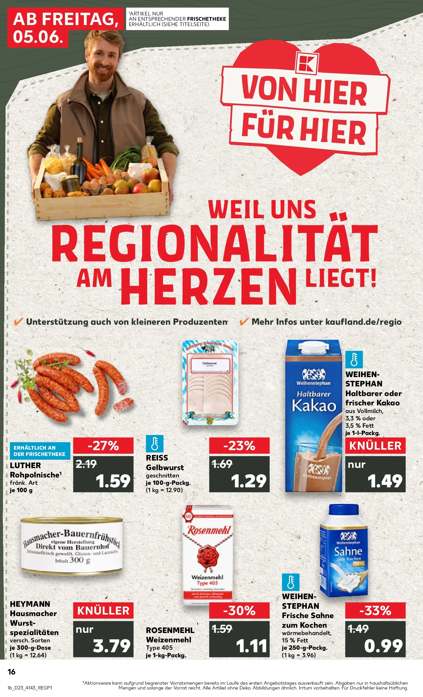 Prospekt Kaufland ab 04.06.2026 » Angebote Online zum Blättern | Seite: 16 | Produkte: Weizenmehl, Wurst, Sahne