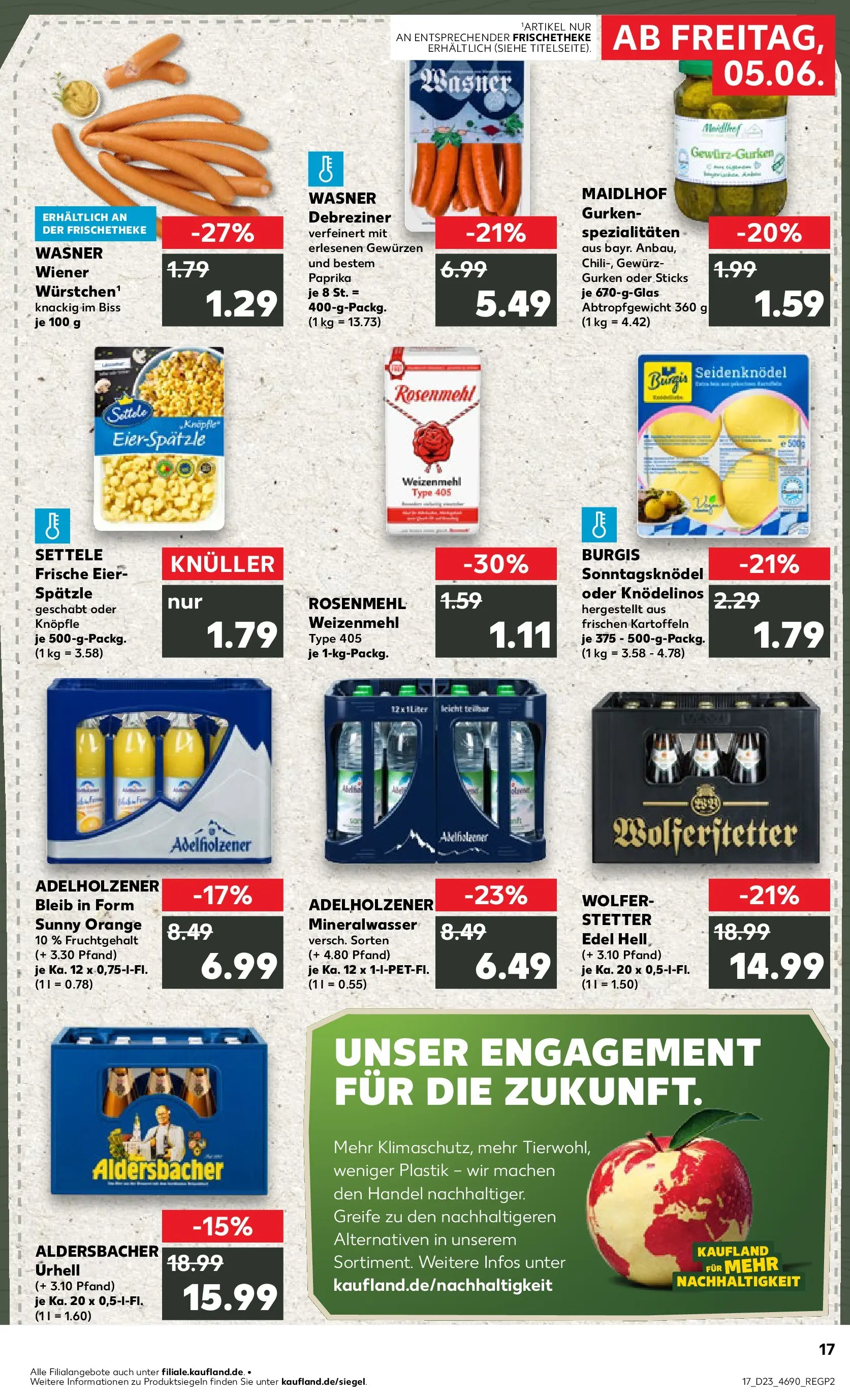 Prospekt Kaufland ab 04.06.2026 » Angebote Online zum Blättern | Seite: 17 | Produkte: Wiener wurstchen, Weizenmehl, Mineralwasser, Gurken