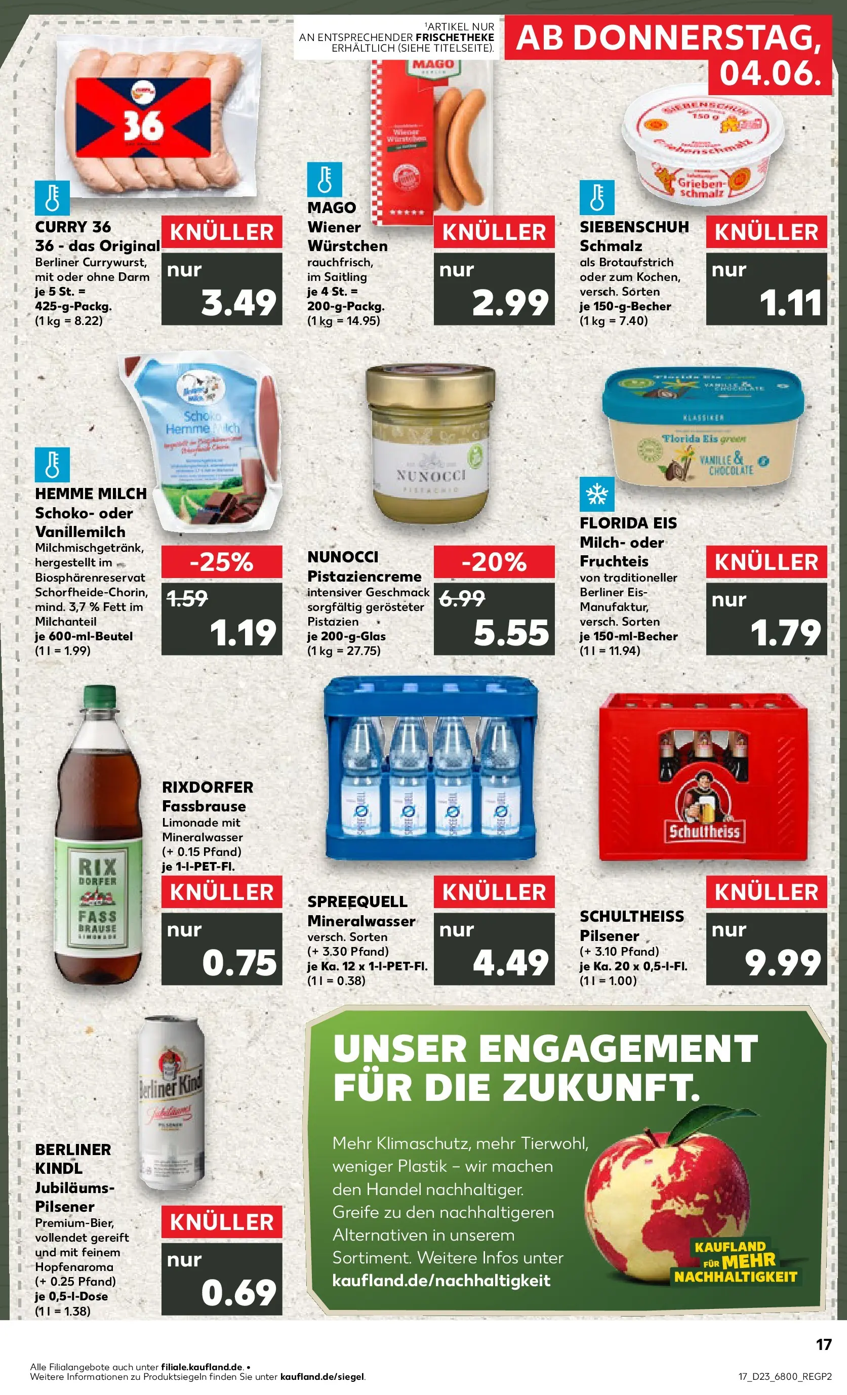 Prospekt Kaufland ab 04.06.2026 » Angebote Online zum Blättern | Seite: 17 | Produkte: Wiener wurstchen, Mineralwasser, Fassbrause, Eis