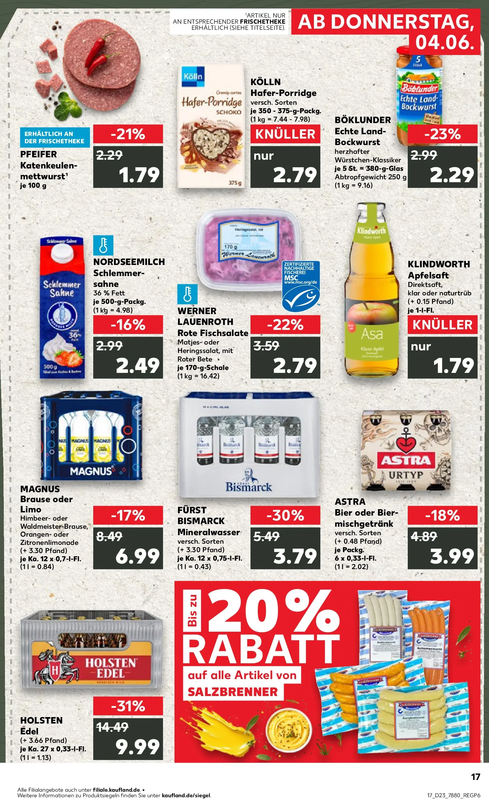 Prospekt Kaufland ab 01.06.2026 » Angebote Online zum Blättern | Seite: 24 | Produkte: Bockwurst, Astra, Holsten, Mineralwasser