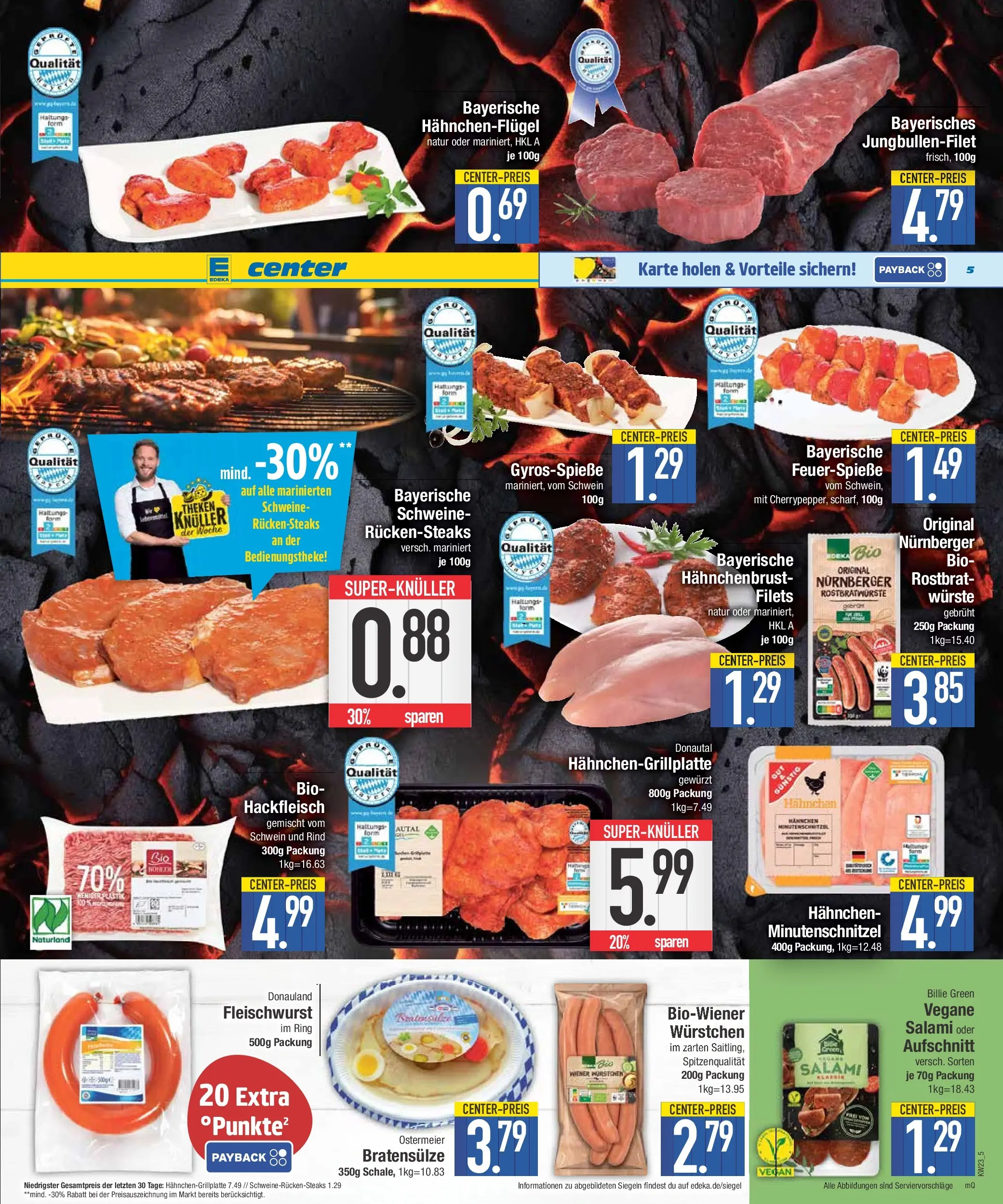 E center Prospekt Neuburg An Der Donau (ab 31.05.2026) zum Blättern | Seite: 5 | Produkte: Hahnchen, Wiener wurstchen, Salami, Hackfleisch