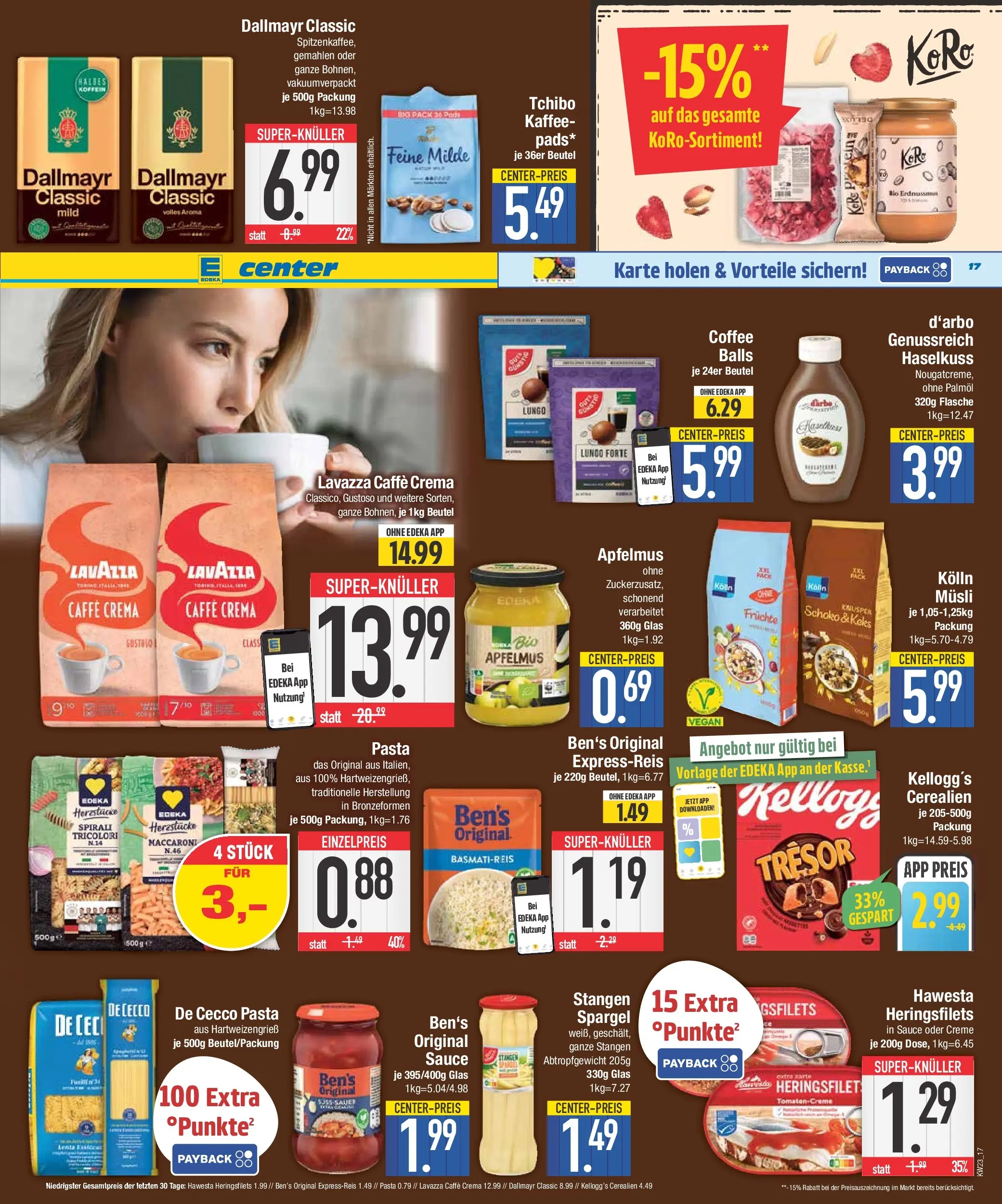 E center Prospekt Neuburg An Der Donau (ab 31.05.2026) zum Blättern | Seite: 17 | Produkte: Musli, Lavazza, Basmatireis, Kellogg's