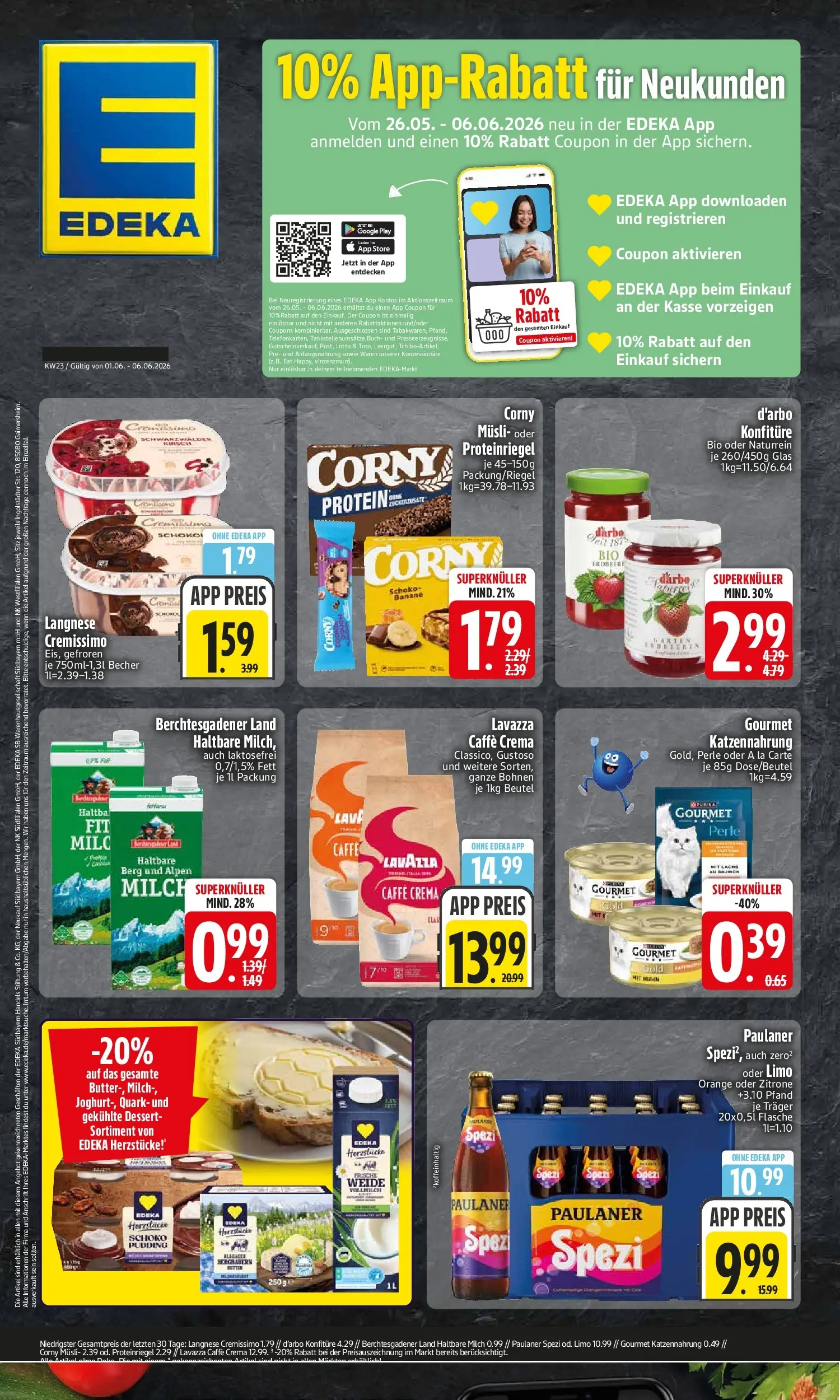 Edeka prospekt Rötz (ab 01.06.2026) » Angebote Online | Seite: 1 | Produkte: Langnese, Cremissimo, Quark, Paulaner spezi