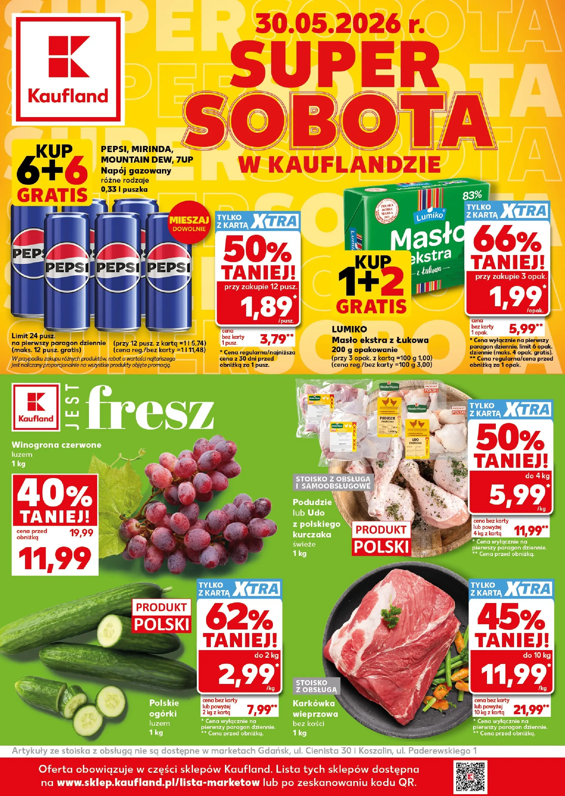 Kaufland gazetka - Super Sobota od 30.05.2026 - od jutra PDF | Strona: 1 | Produkty: Karta, Winogrona, Karkówka, Masło