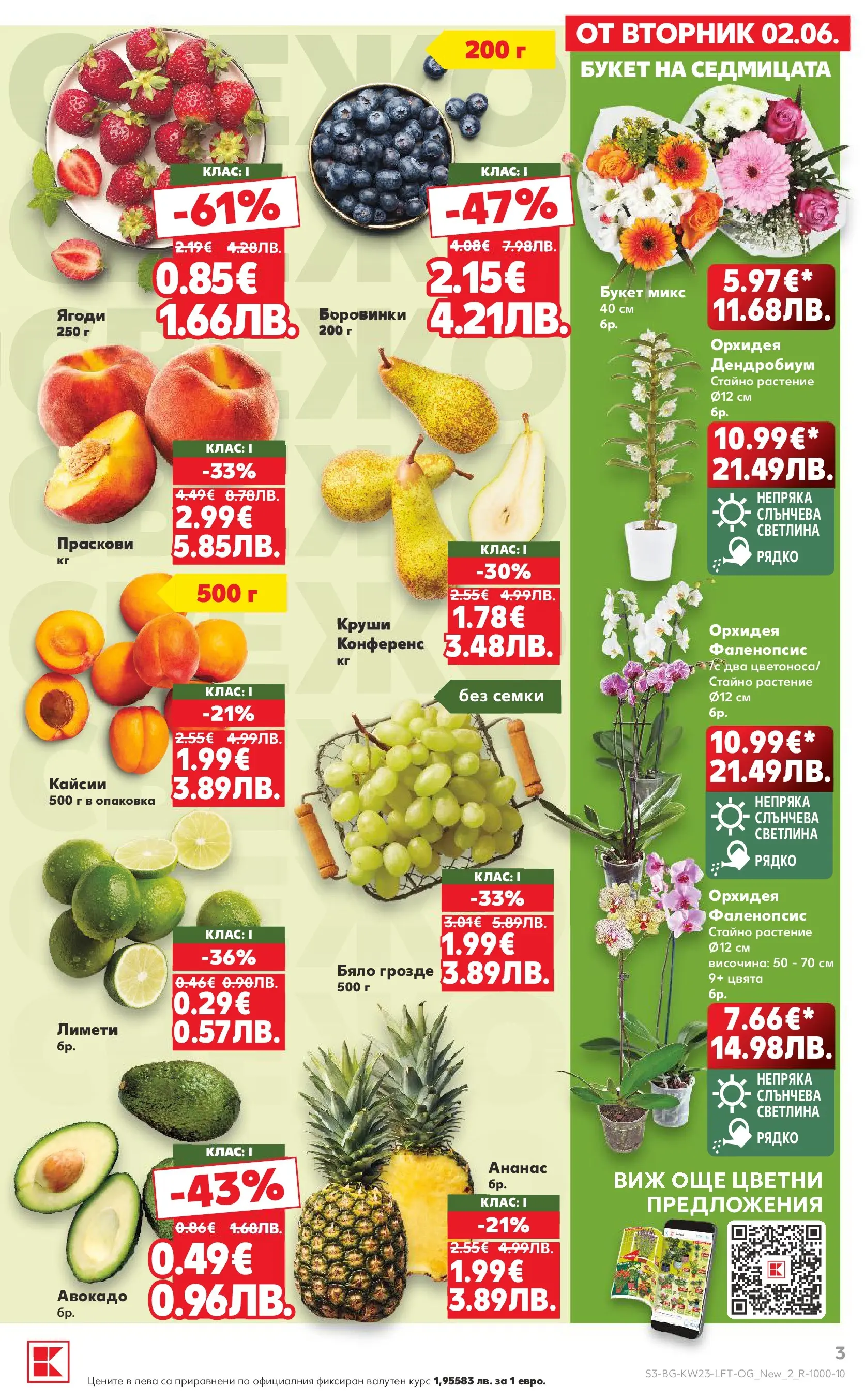 Нова Кауфланд брошура от 31.05.2026 | Страница: 3 | Продукти: Ягоди, Авокадо, Боровинки, Кайсии Нова Кауфланд брошура - Топ оферти в Kaufland предложения с валидност до 07.06.2026 от 31.05.2026 | Страница: 3 | Продукти: Ягоди, Авокадо, Боровинки, Кайсии