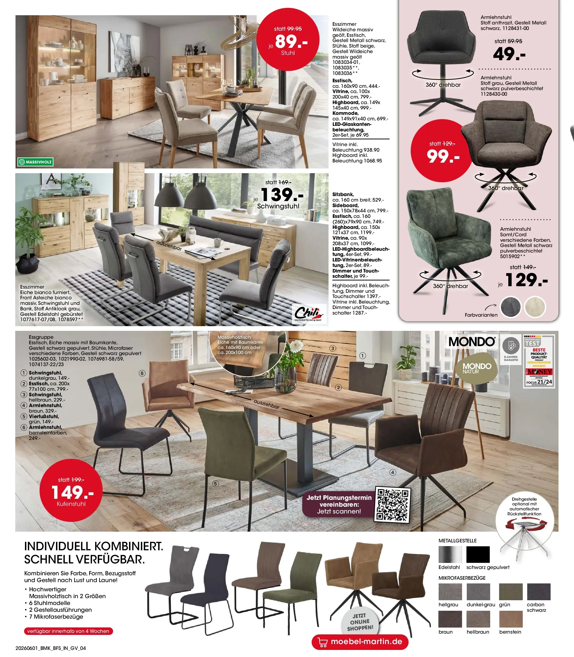 Möbel Martin Angebote und Trends zum Wohlfühlen (ab 01.06.2026) zum Blättern | Seite: 4 | Produkte: HIghboard, Essgruppe, Stuhl, Chili