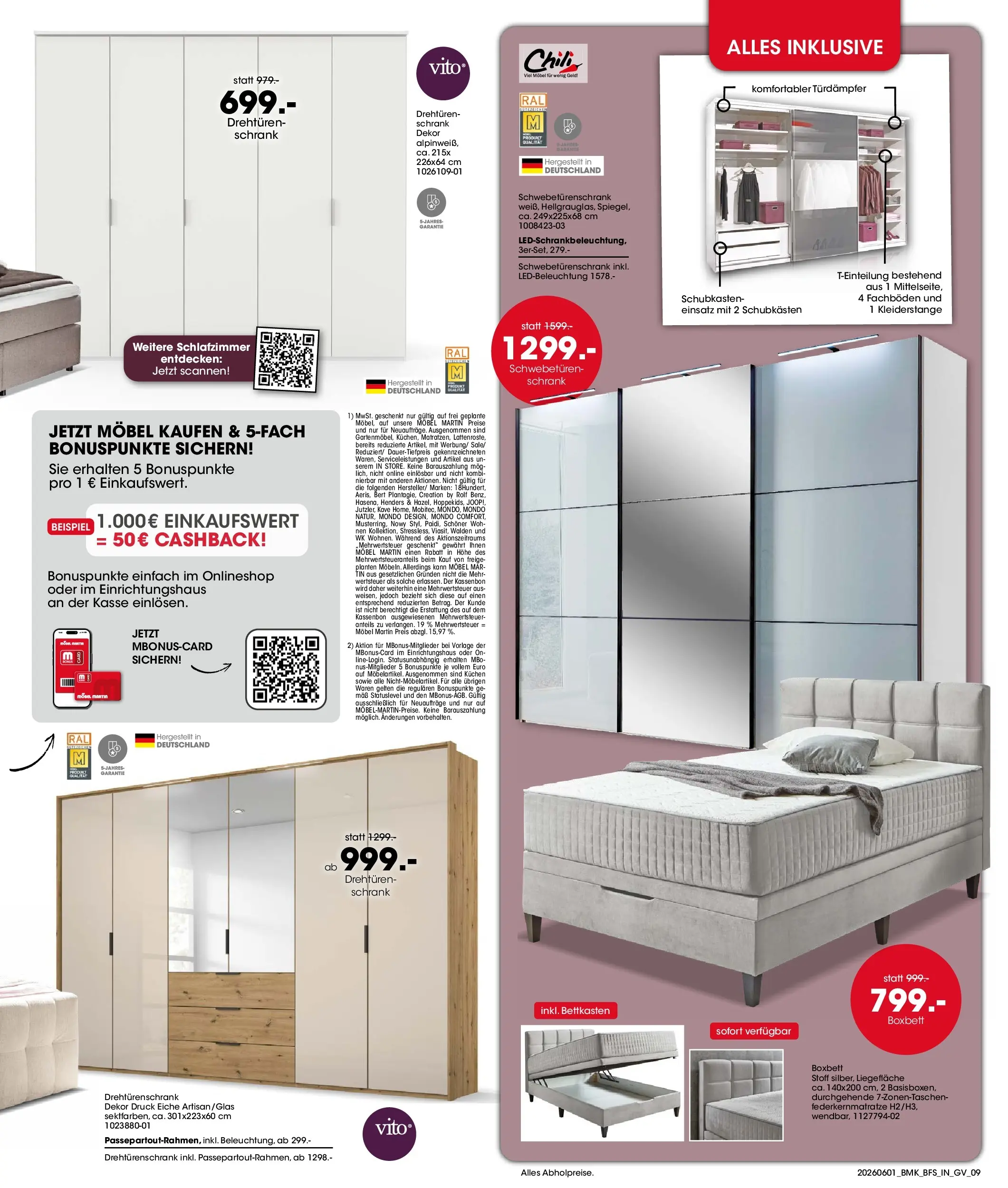 Möbel Martin Angebote und Trends zum Wohlfühlen (ab 01.06.2026) zum Blättern | Seite: 9 | Produkte: Schwebetürenschrank, Drehtürenschrank, Chili, Kuchen