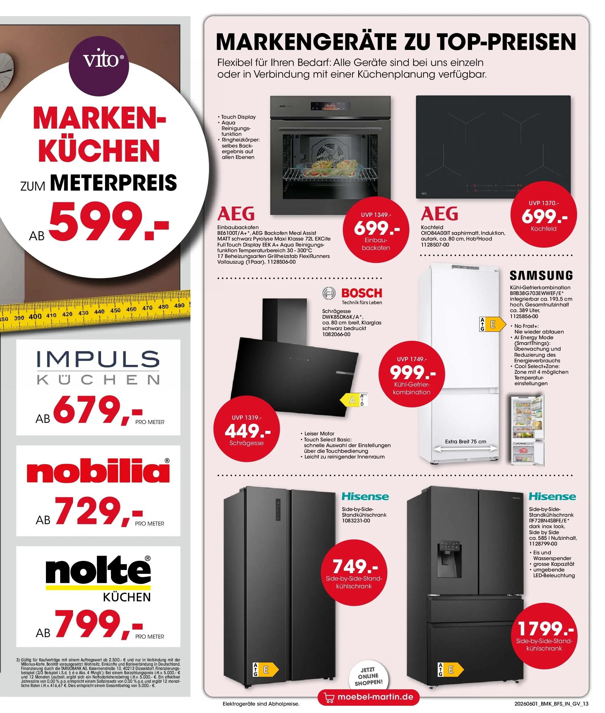 Möbel Martin Angebote und Trends zum Wohlfühlen (ab 01.06.2026) zum Blättern | Seite: 13 | Produkte: Bosch, Hisense, Kochfeld, Backofen