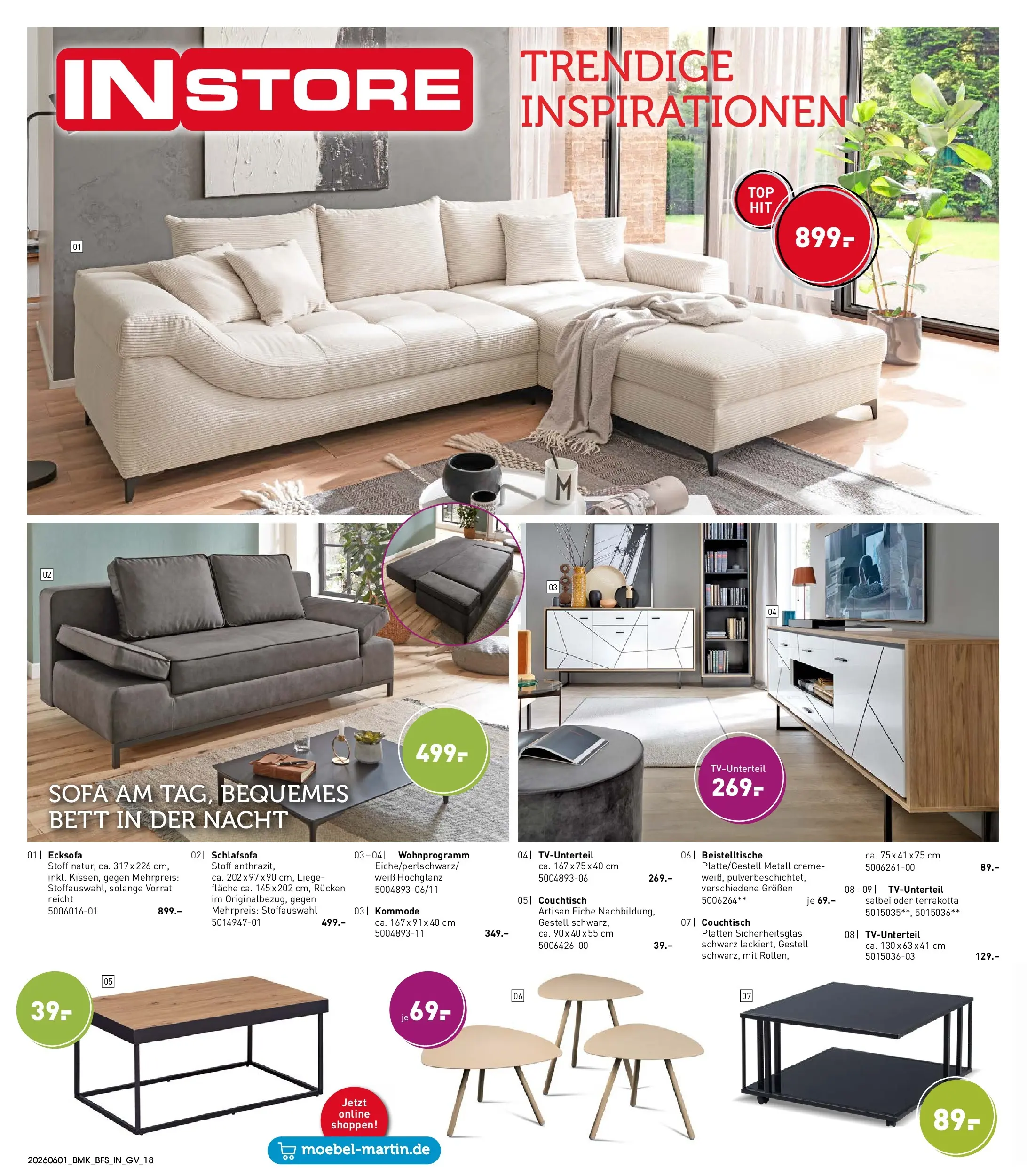 Möbel Martin Angebote und Trends zum Wohlfühlen (ab 01.06.2026) zum Blättern | Seite: 18 | Produkte: Ecksofa, Bett, Couchtisch, Liege