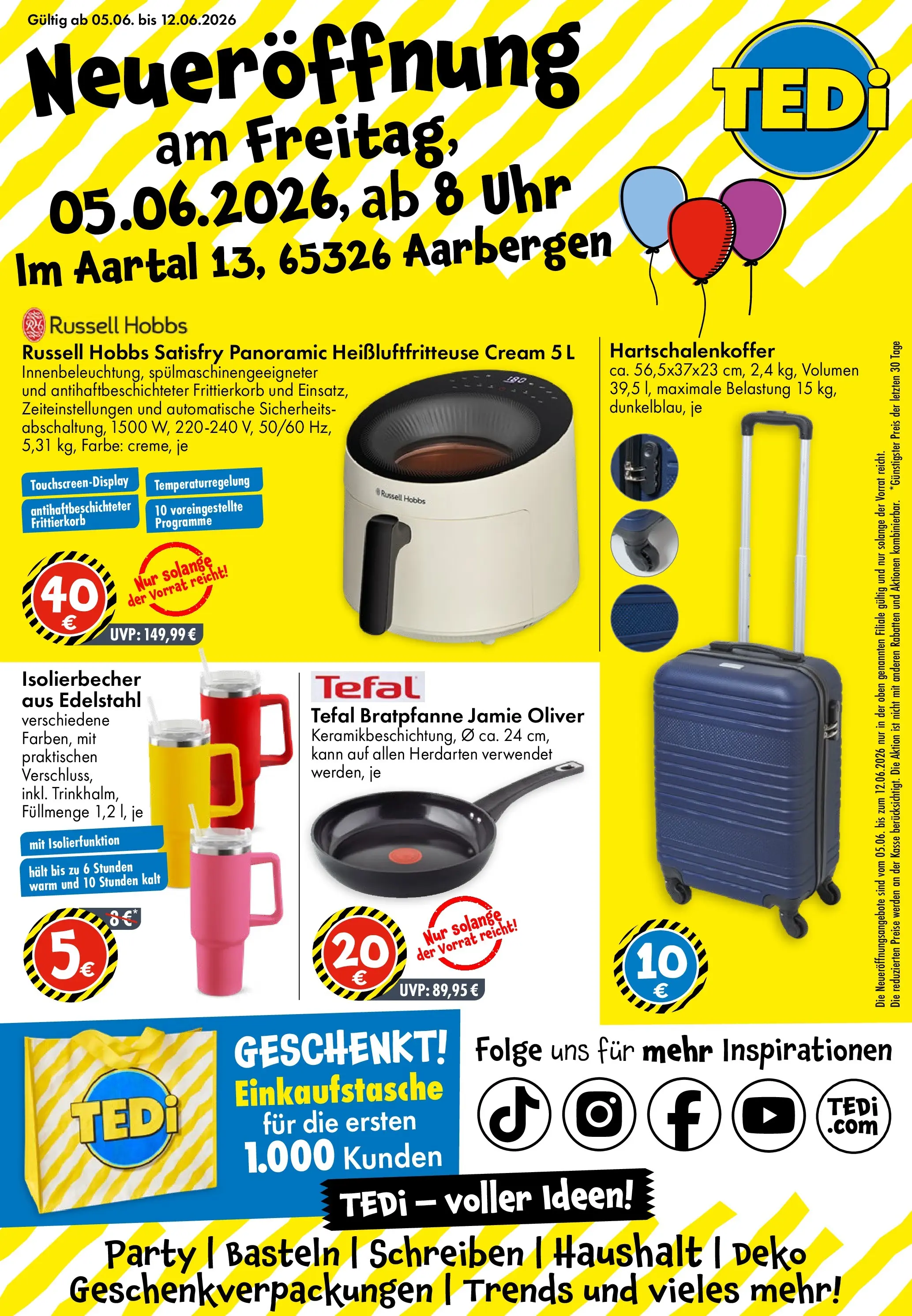 TEDi Neueröffnung Aarbergen (ab 05.06.2026) zum Blättern | Seite: 1 | Produkte: Heißluftfritteuse, Uhr