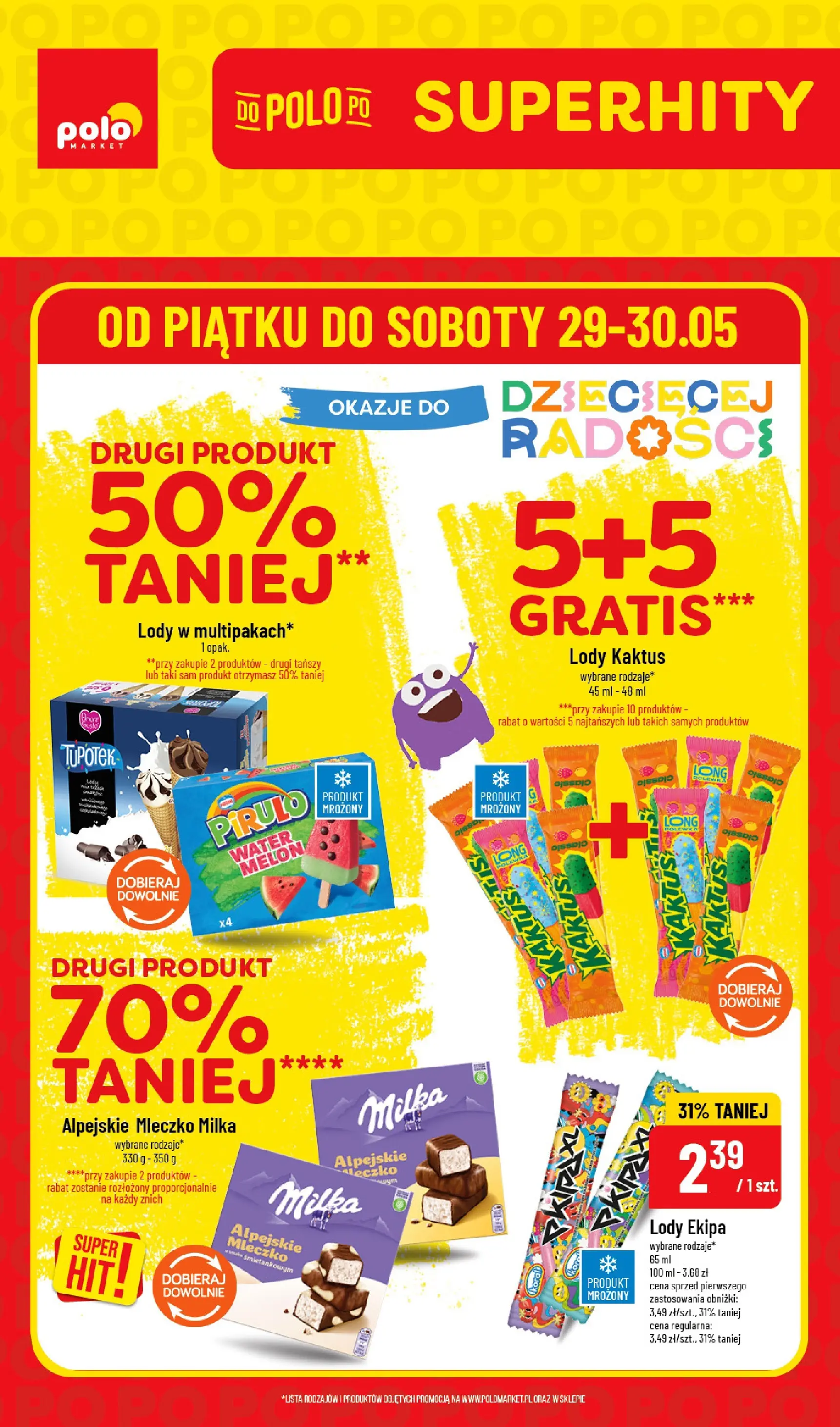 Nowa POLOmarket gazetka od jutra 29.05.2026 | Strona: 1 | Produkty: Melon, Milka, Lody Kaktus, Lody