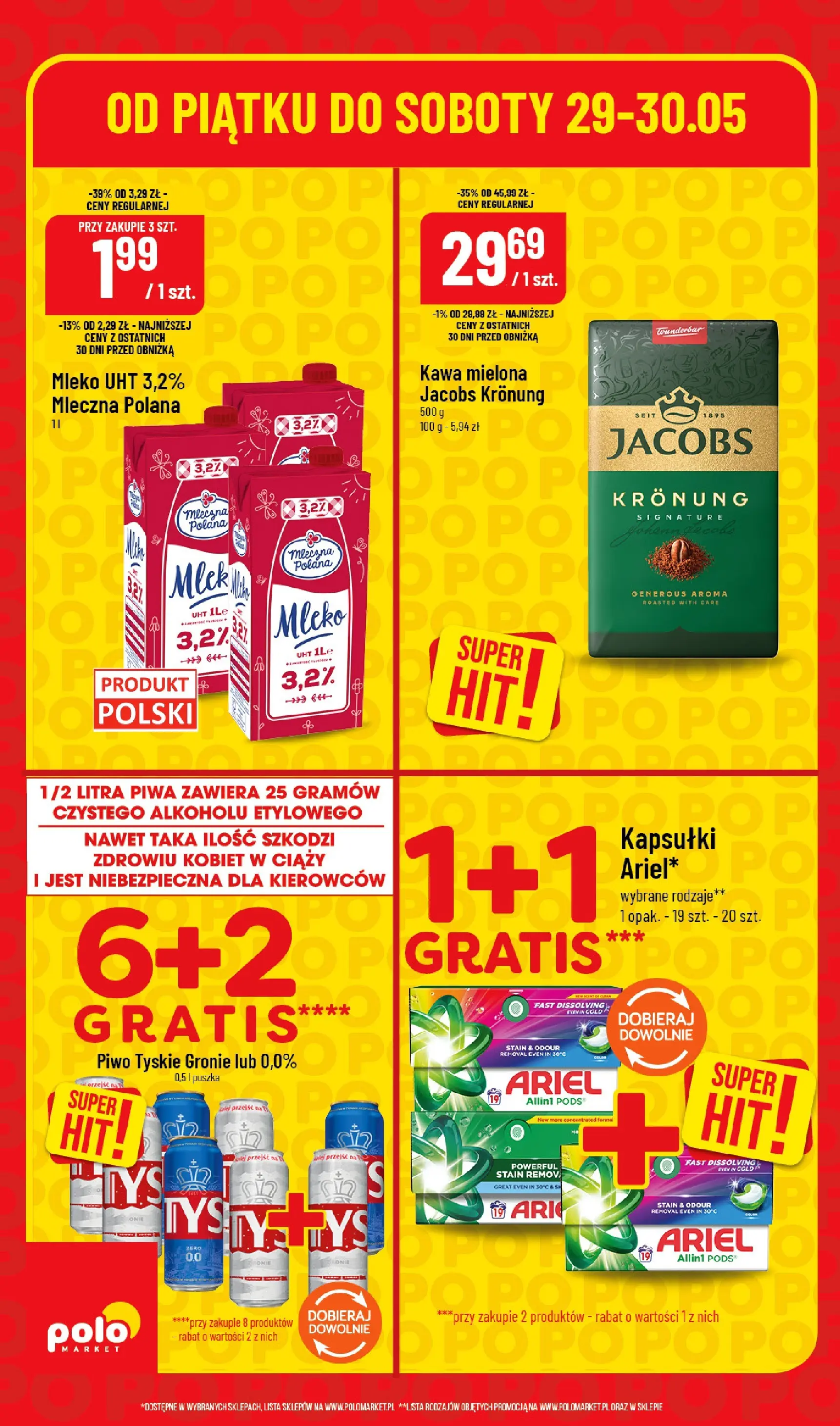 Nowa POLOmarket gazetka od jutra 29.05.2026 | Strona: 6 | Produkty: Ariel, Tyskie, Mleko, Kawa