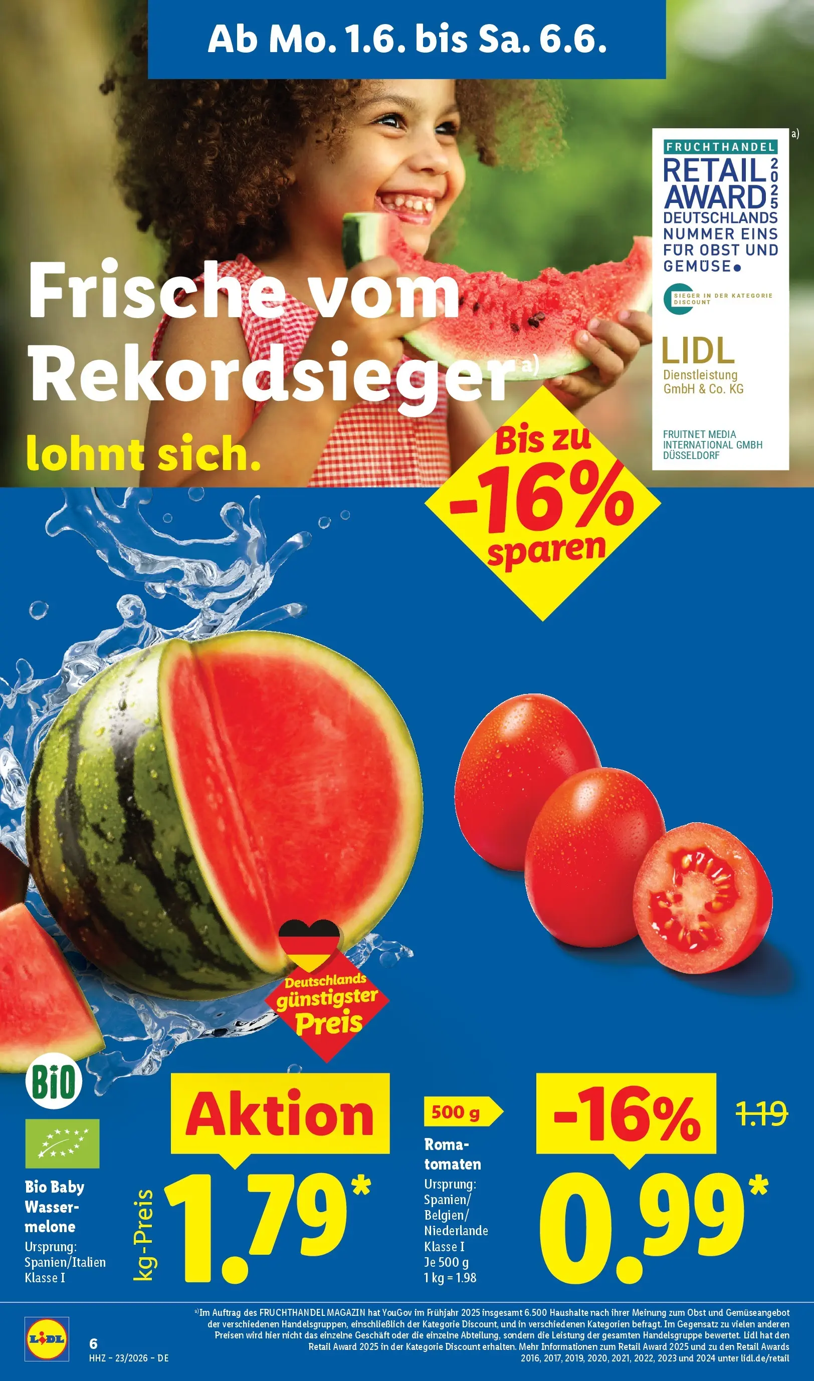Lidl Prospekt Hagen (ab 31.05.2026) zum Blättern » Angebote | Seite: 12 | Produkte: Tomaten, Wasser, Obst, Melone