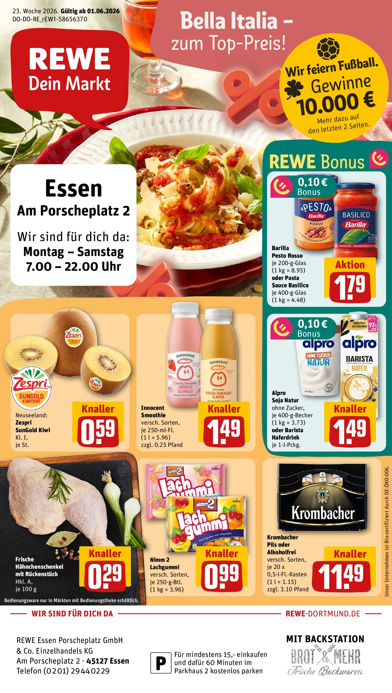 REWE Prospekt ab 01.06.2026 zum Blättern » Angebote | Seite: 1 | Produkte: Barilla pesto, Pils, Äpfel, Zucker