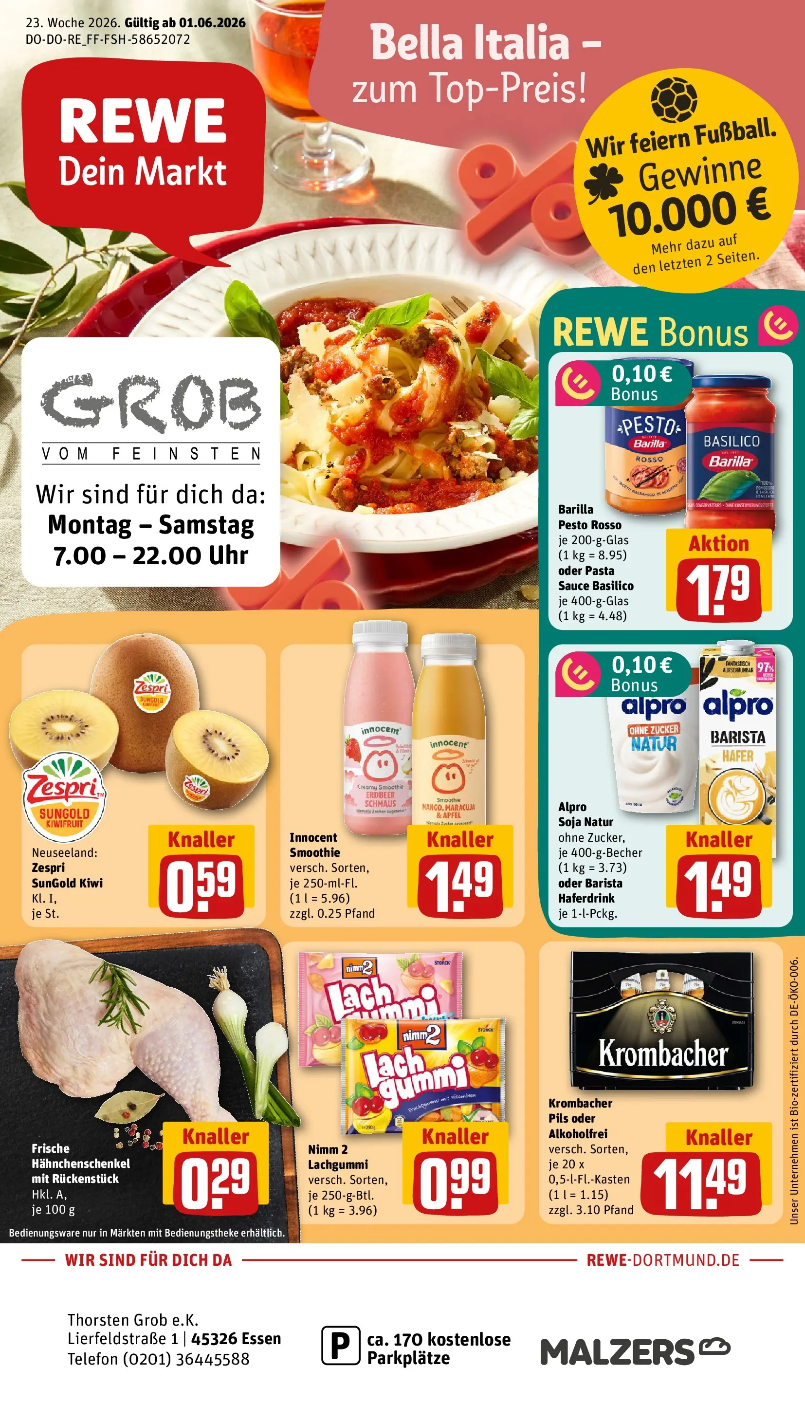 REWE Prospekt ab 01.06.2026 zum Blättern » Angebote | Seite: 1 | Produkte: Äpfel, Alpro, Kiwi, Uhr