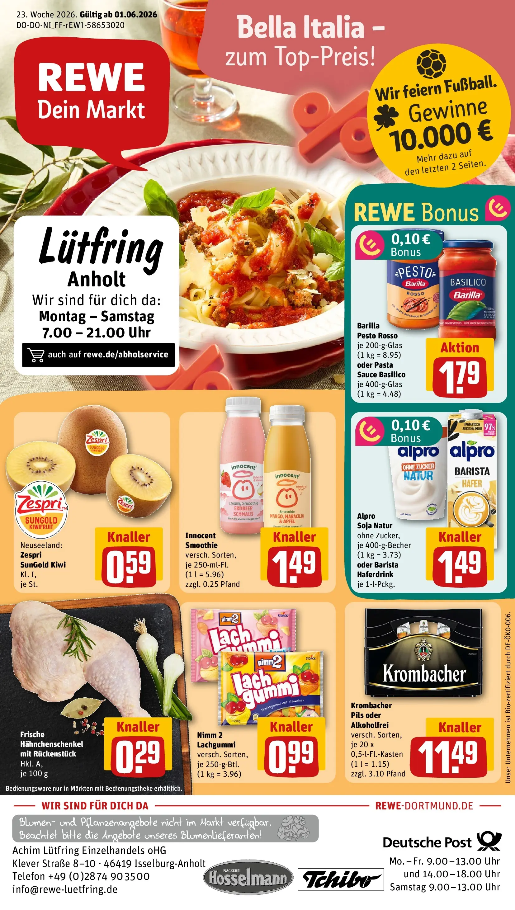 REWE Prospekt ab 01.06.2026 zum Blättern » Angebote | Seite: 1 | Produkte: Pils, Äpfel, Zucker, Uhr