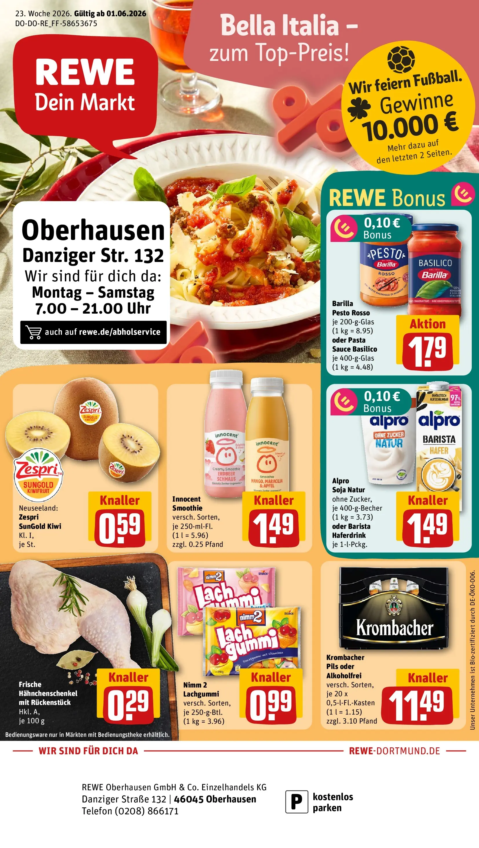 REWE Prospekt ab 01.06.2026 zum Blättern » Angebote | Seite: 1 | Produkte: Pils, Zucker, Krombacher, Telefon