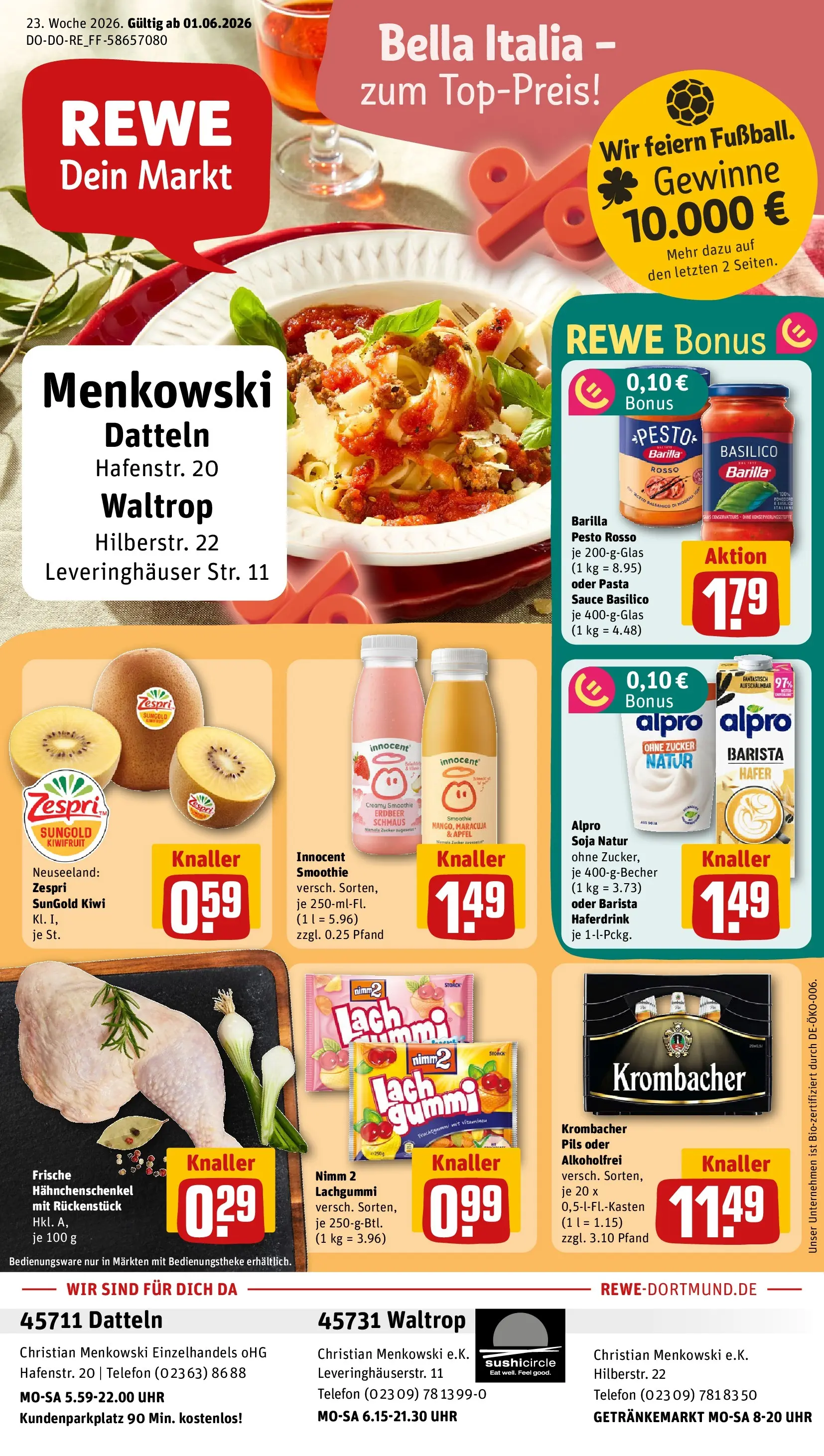 REWE Prospekt ab 01.06.2026 zum Blättern » Angebote | Seite: 1 | Produkte: Pils, Äpfel, Zucker, Krombacher