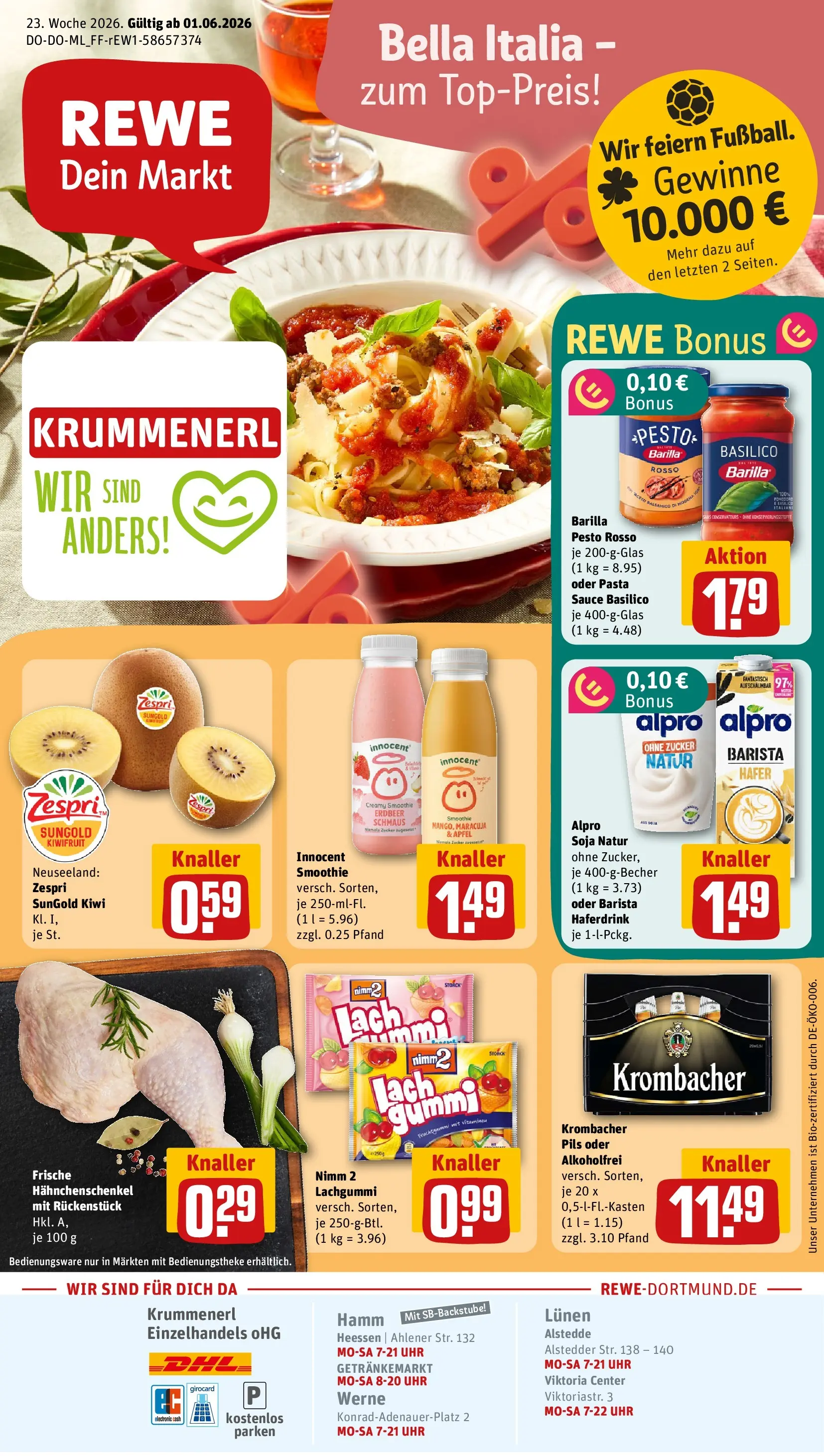 REWE Prospekt ab 01.06.2026 zum Blättern » Angebote | Seite: 1 | Produkte: Barilla pesto, Pils, Äpfel, Pasta