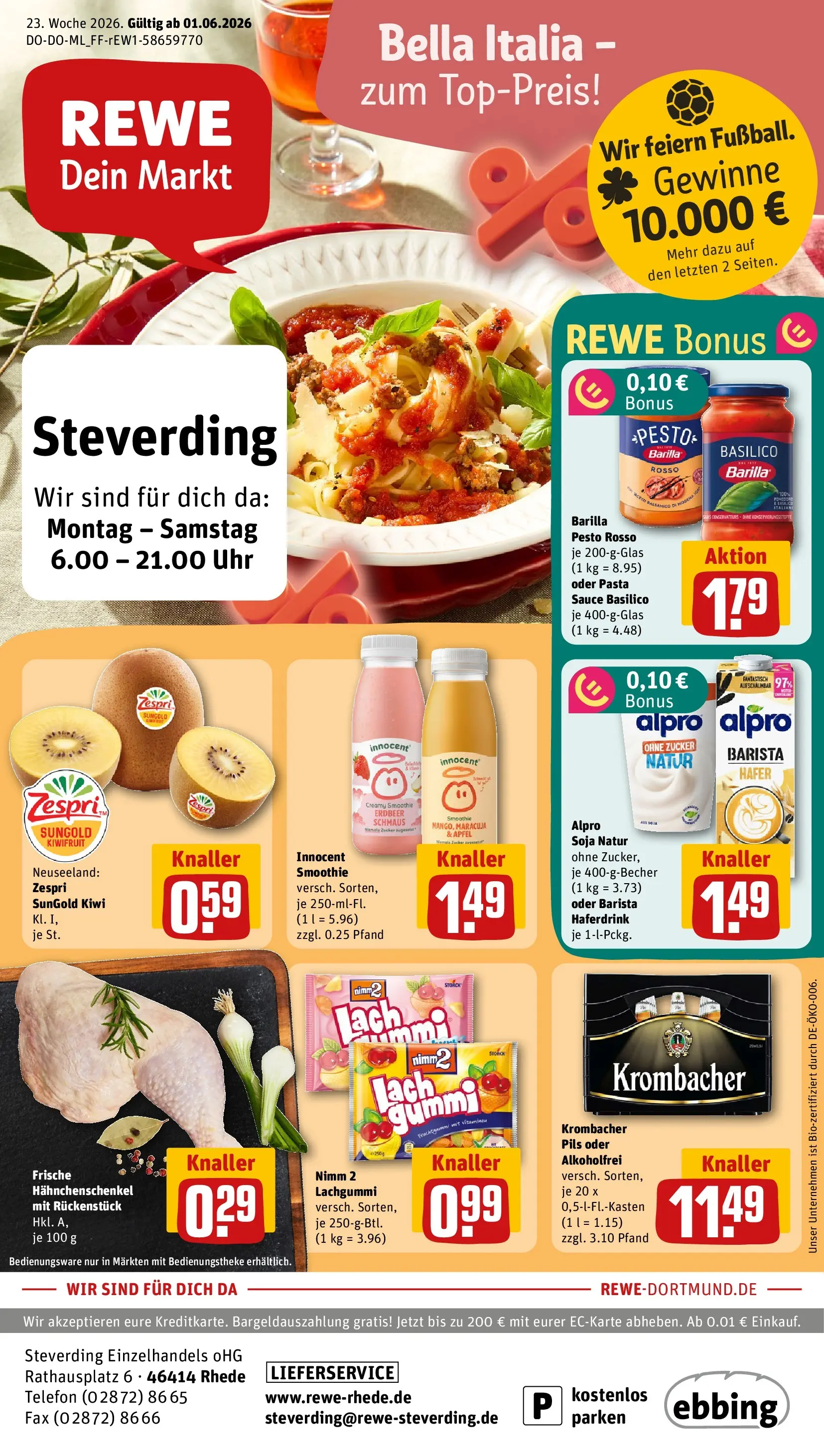 REWE Prospekt ab 01.06.2026 zum Blättern » Angebote | Seite: 1 | Produkte: Barilla, Zucker, Telefon, Uhr