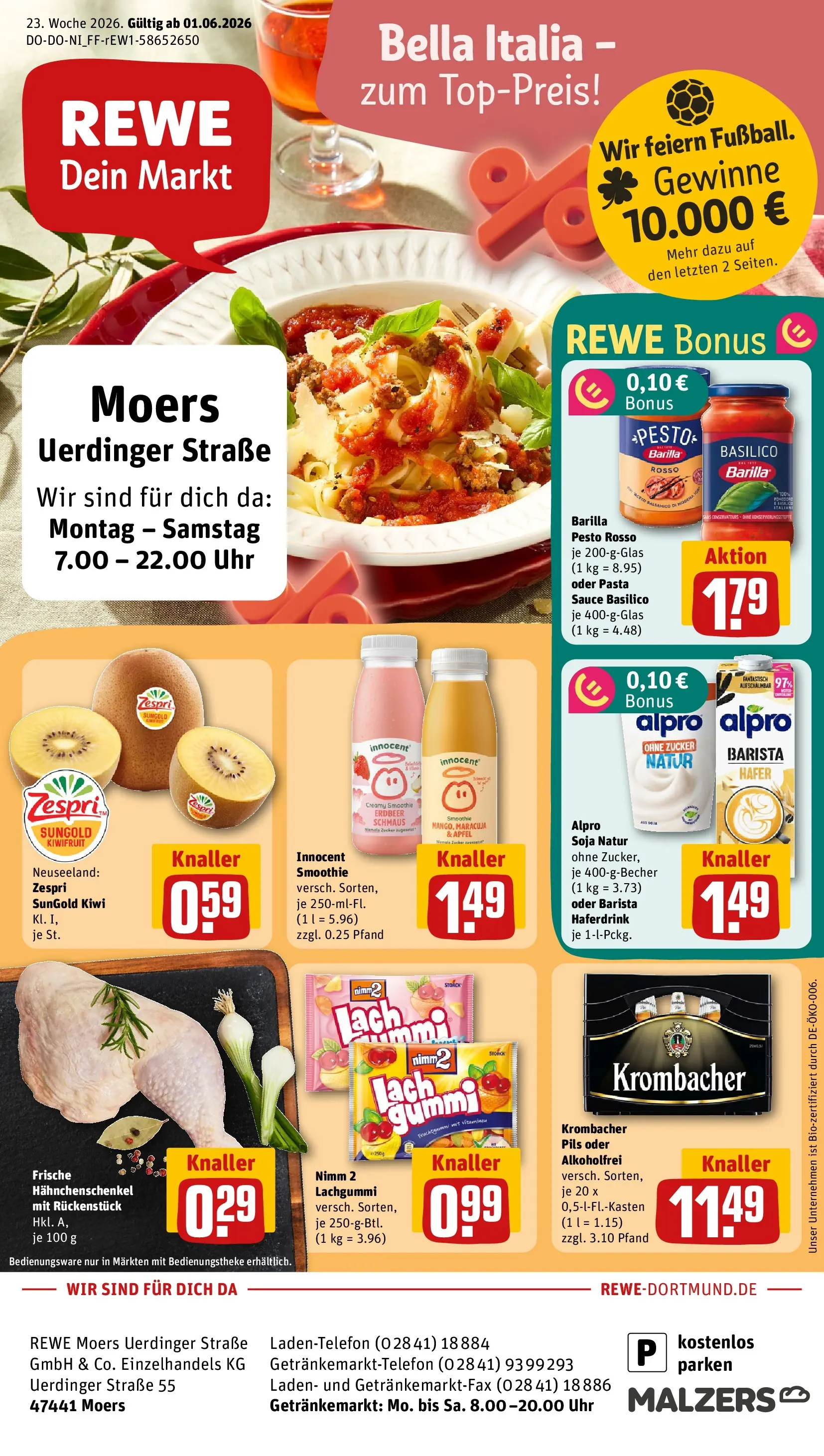 REWE Prospekt ab 01.06.2026 zum Blättern » Angebote | Seite: 1 | Produkte: Hahnchenschenkel, Äpfel, Alpro, Zucker