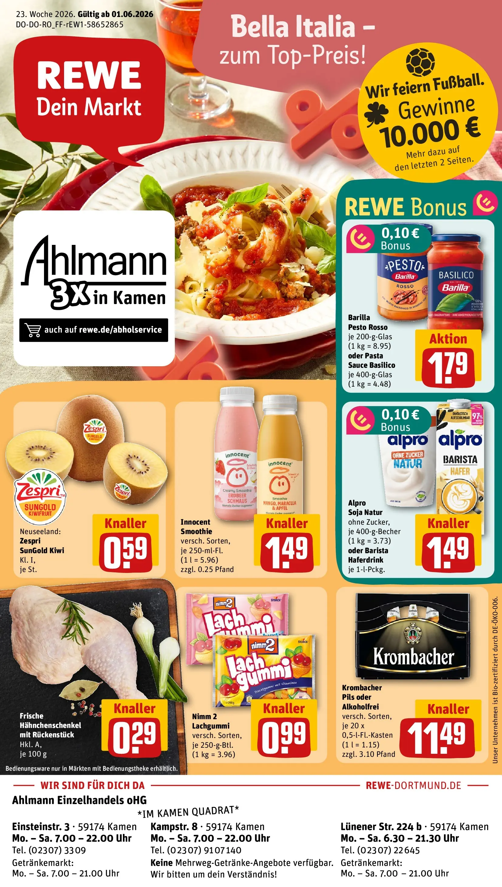 REWE Prospekt ab 01.06.2026 zum Blättern » Angebote | Seite: 1 | Produkte: Äpfel, Alpro, Pasta, Uhr