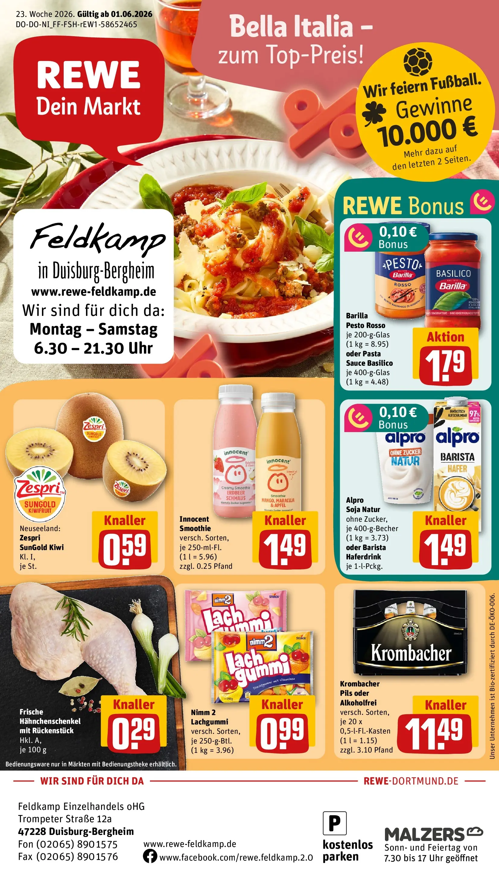 REWE Prospekt ab 01.06.2026 zum Blättern » Angebote | Seite: 1 | Produkte: Barilla, Barilla pesto, Pils, Haferdrink