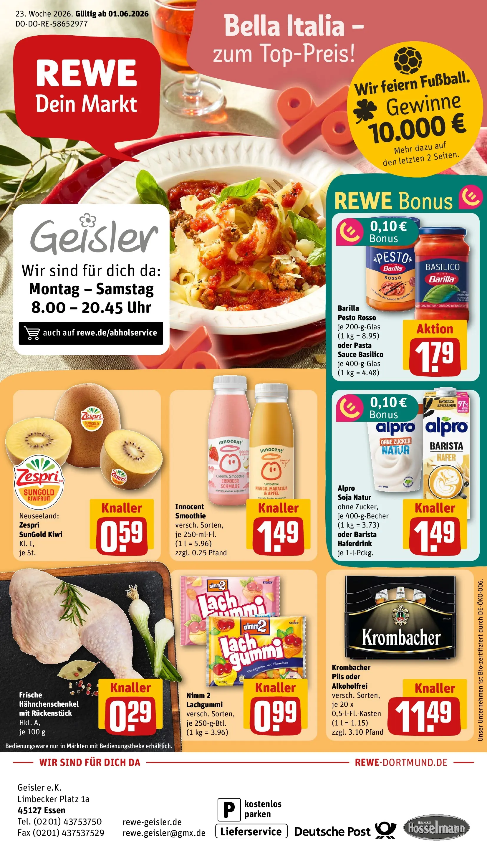 REWE Prospekt ab 01.06.2026 zum Blättern » Angebote | Seite: 1 | Produkte: Balsamico, Haferdrink, Krombacher, Pasta