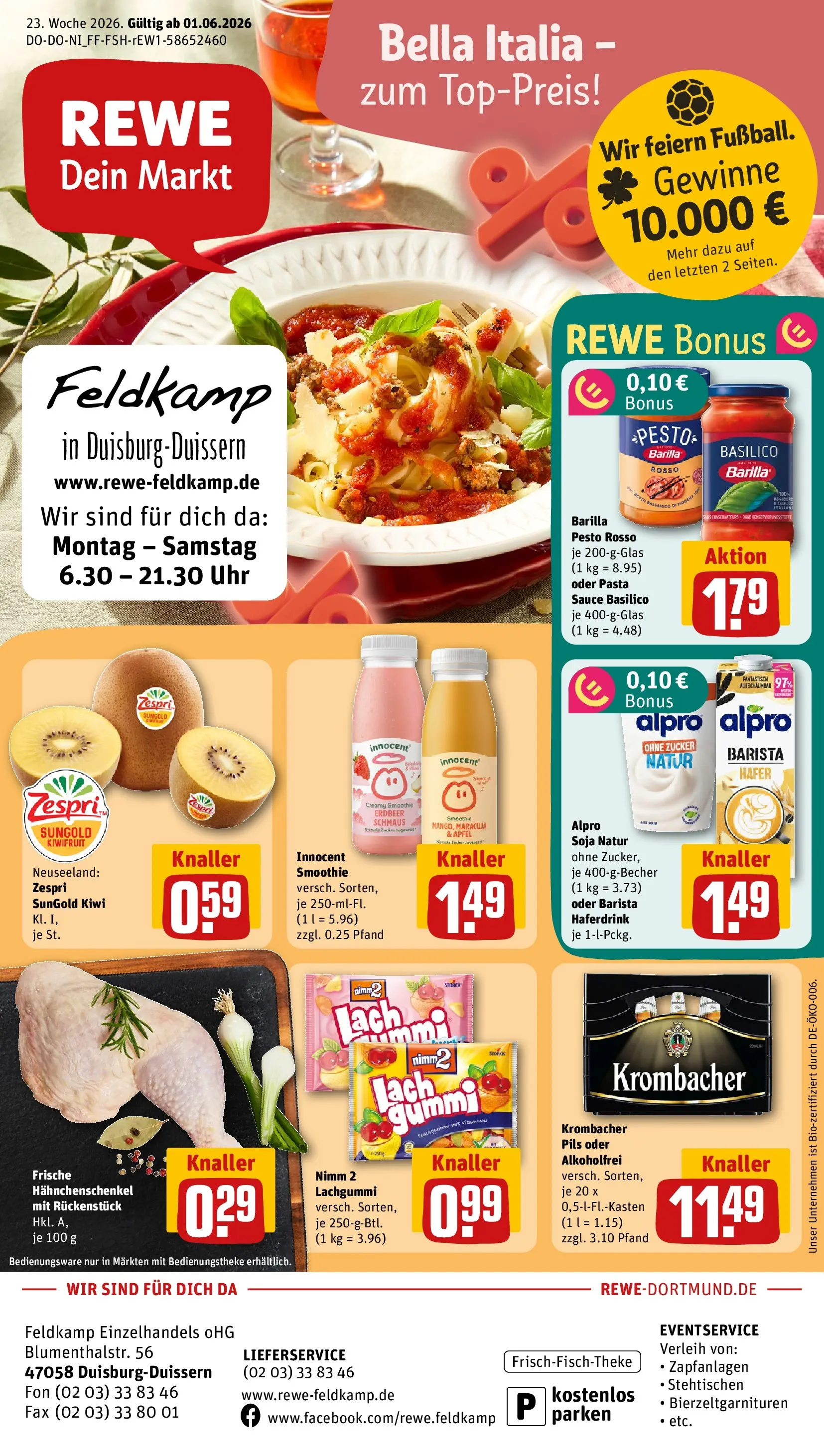 REWE Prospekt ab 01.06.2026 zum Blättern » Angebote | Seite: 1 | Produkte: Haferdrink, Alpro, Kiwi, Uhr