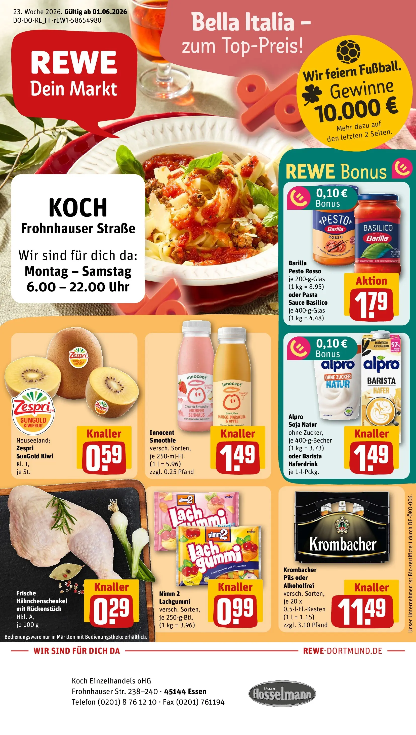 REWE Prospekt ab 01.06.2026 zum Blättern » Angebote | Seite: 1 | Produkte: Barilla, Äpfel, Kiwi, Uhr