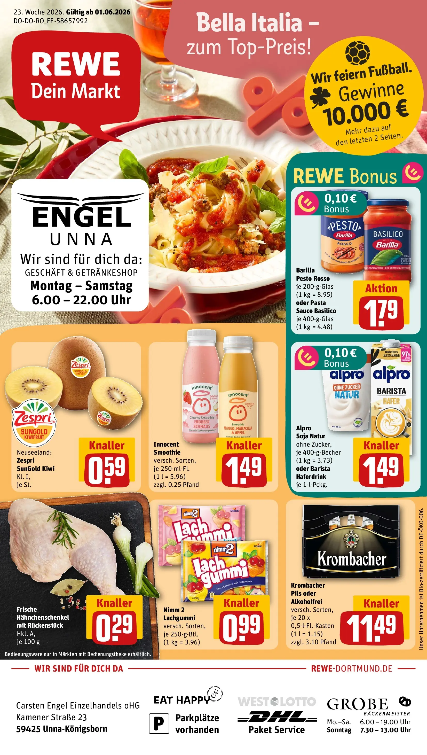 REWE Prospekt ab 01.06.2026 zum Blättern » Angebote | Seite: 1 | Produkte: Barilla, Barilla pesto, Alpro, Uhr