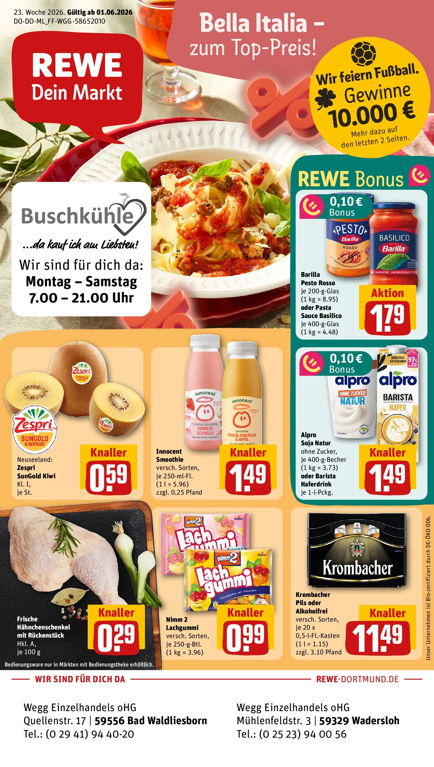 REWE Prospekt ab 01.06.2026 zum Blättern » Angebote | Seite: 1 | Produkte: Pils, Zucker, Krombacher, Pasta