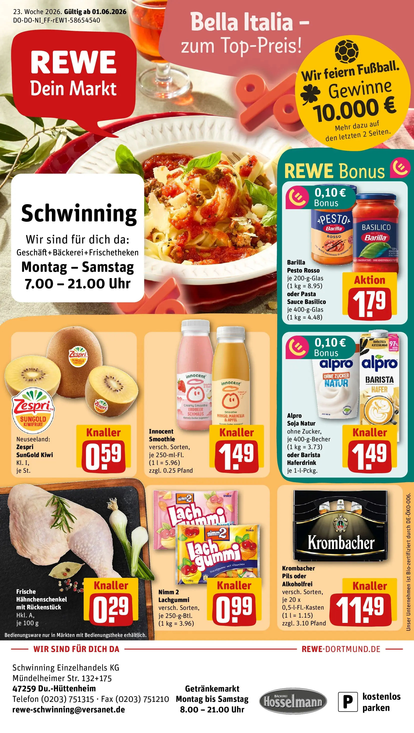 REWE Prospekt ab 01.06.2026 zum Blättern » Angebote | Seite: 1 | Produkte: Barilla, Äpfel, Haferdrink, Kiwi