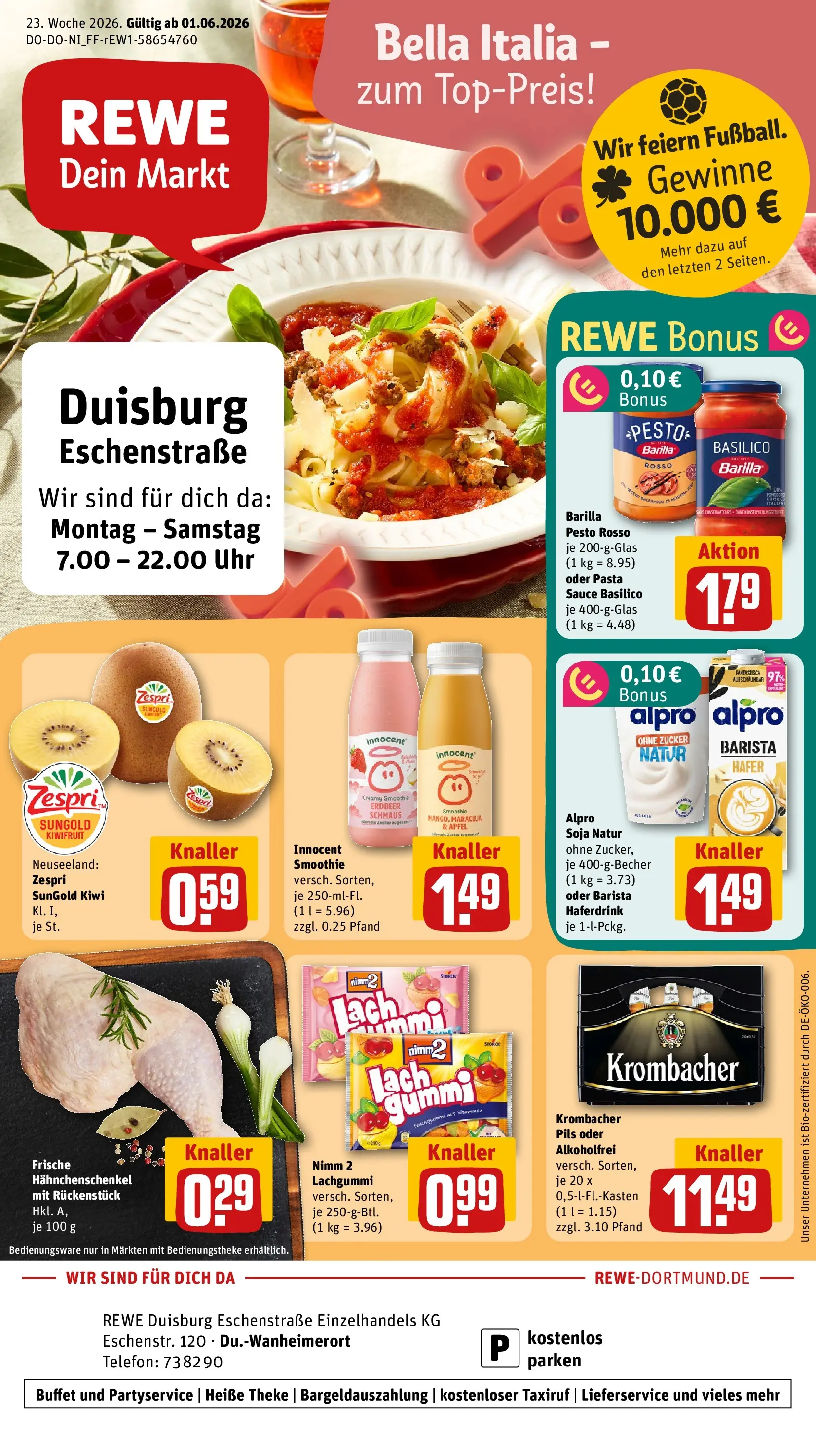 REWE Prospekt ab 01.06.2026 zum Blättern » Angebote | Seite: 1 | Produkte: Balsamico, Barilla pesto, Äpfel, Kiwi