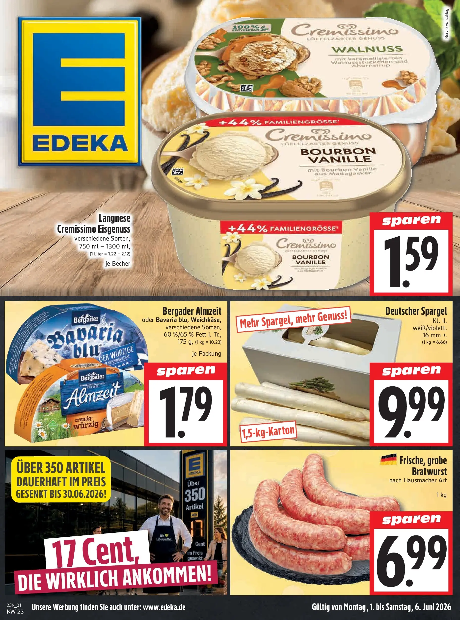 Angebote - Edeka Hahner: Wochenangebote (ab 31.05.2026) zum Blättern | Seite: 3 | Produkte: Langnese, Cremissimo, Bratwurst, Bourbon