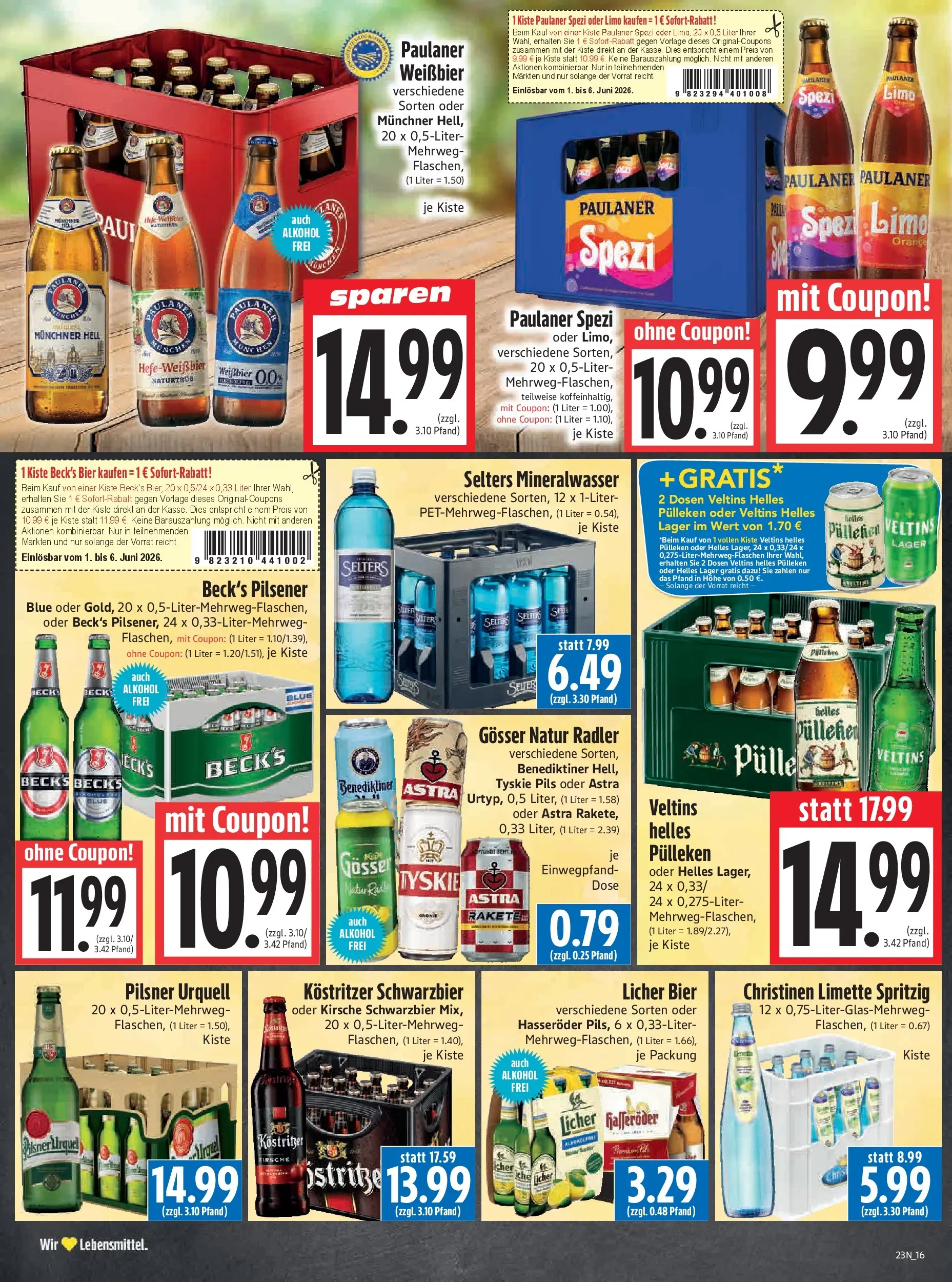 Angebote - Edeka Hahner: Wochenangebote (ab 31.05.2026) zum Blättern | Seite: 18 | Produkte: Tyskie, Weißbier, Radler, Pilsner urquell