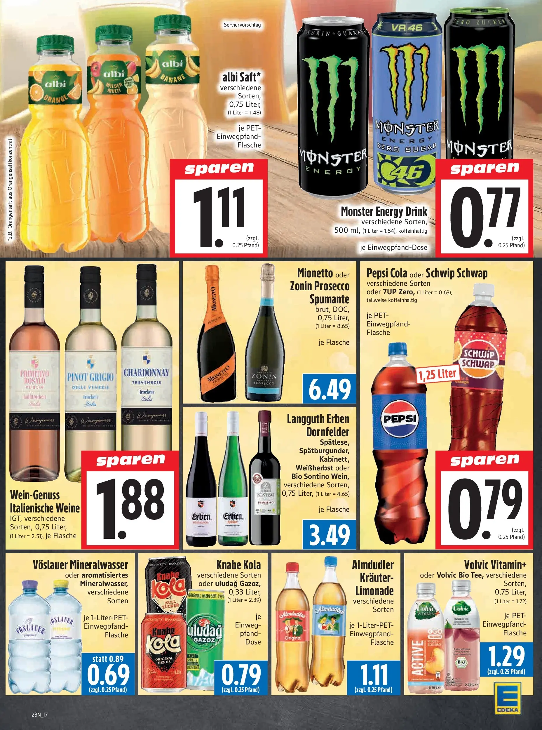 Angebote - Edeka Hahner: Wochenangebote (ab 31.05.2026) zum Blättern | Seite: 19 | Produkte: Limonade, Orangensaft, Mineralwasser, Prosecco