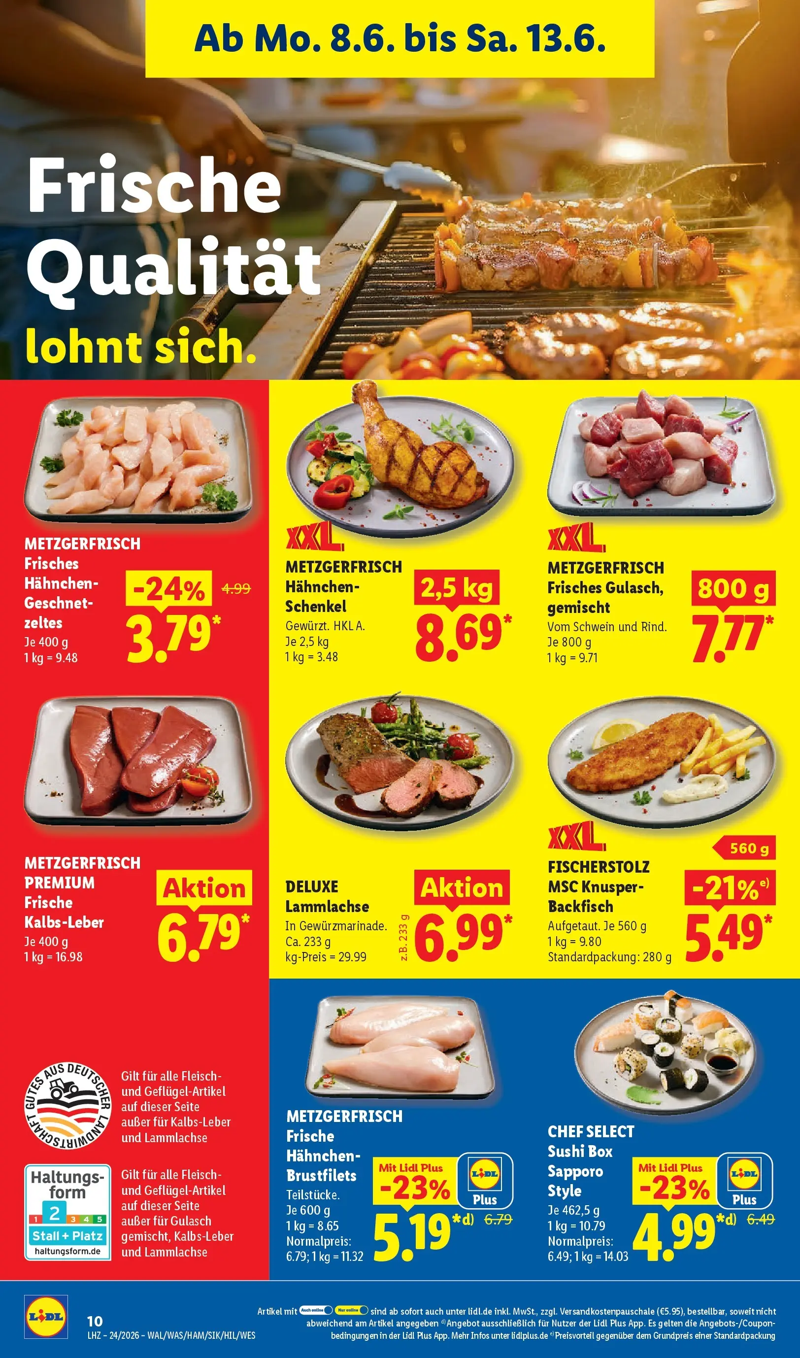 Lidl Prospekt Weikersheim (ab 07.06.2026) » Angebote online | Seite: 22 | Produkte: Hahnchen, Box, Kalbsleber, Gulasch Lidl Prospekt Weikersheim (ab 07.06.2026) zum Blättern » Angebote | Seite: 22 | Produkte: Hahnchen, Box, Kalbsleber, Gulasch